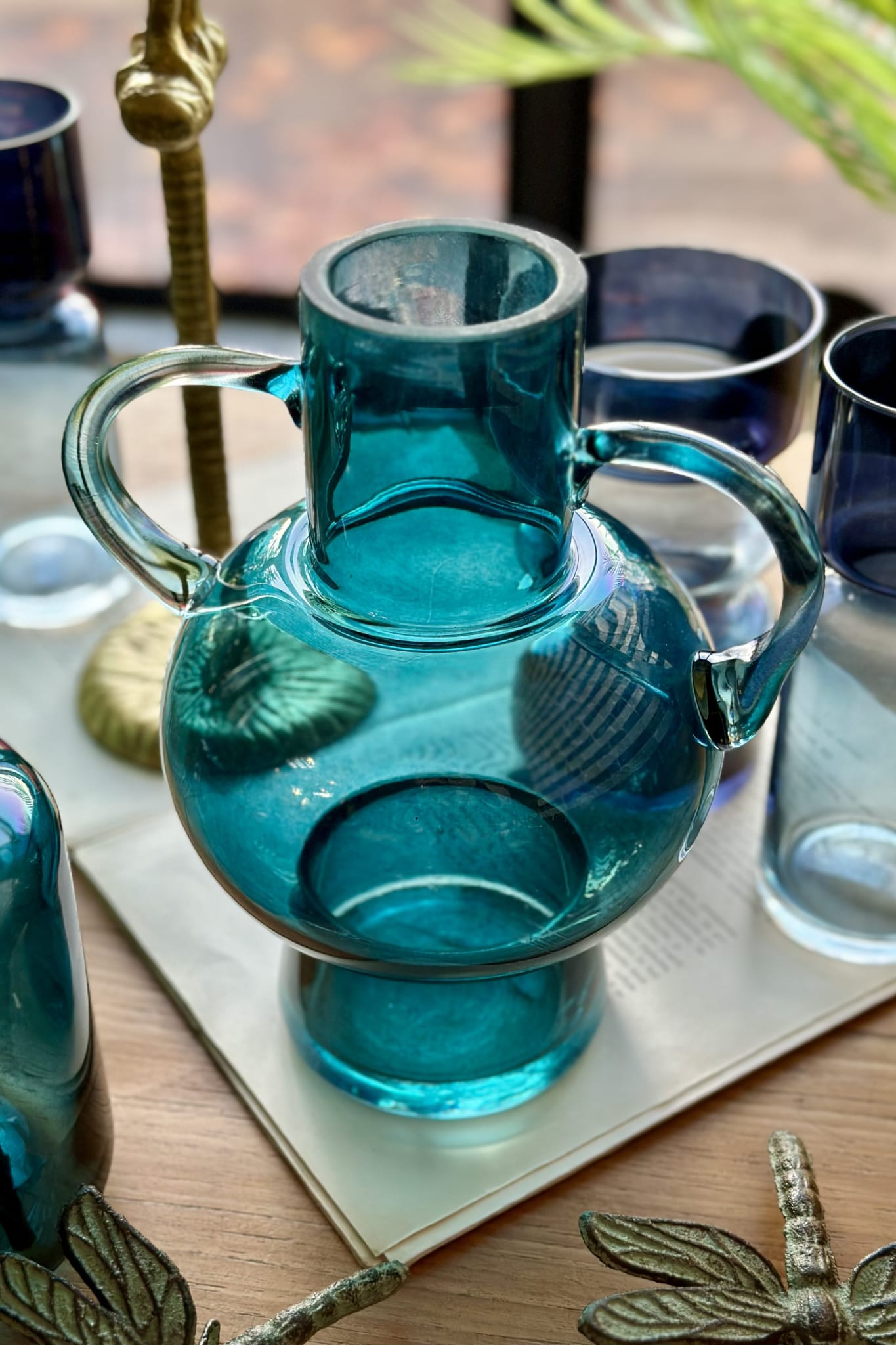 Blue Glass Double Handle Vase - Magpie Style
