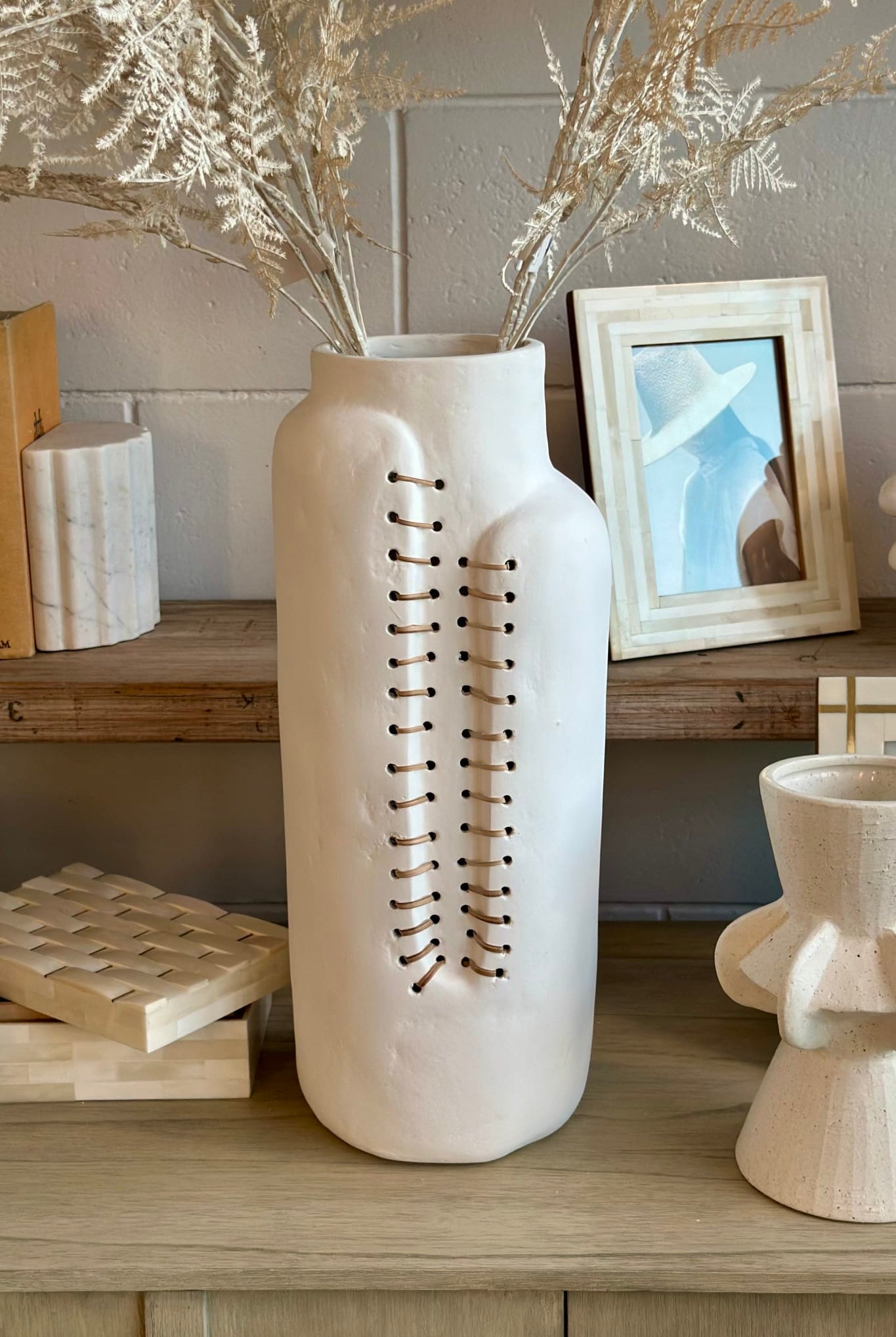 White Matt Threaded Vase - Magpie Style