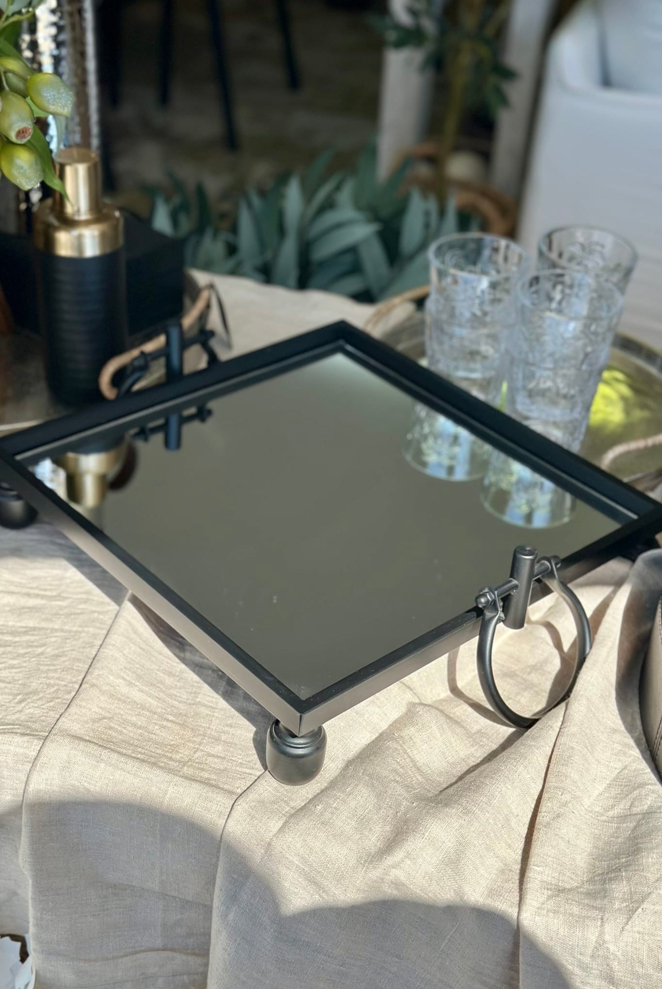 Blair Black Iron and Mirror Tray - Square - Magpie Style