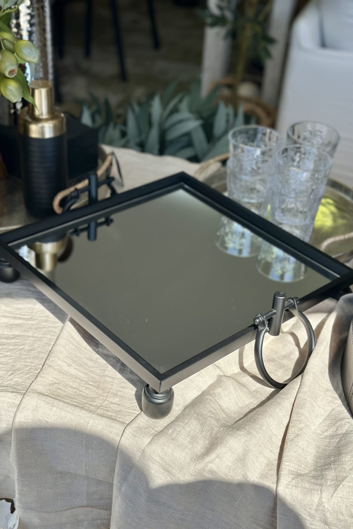 Blair Black Iron and Mirror Tray - Square - Magpie Style