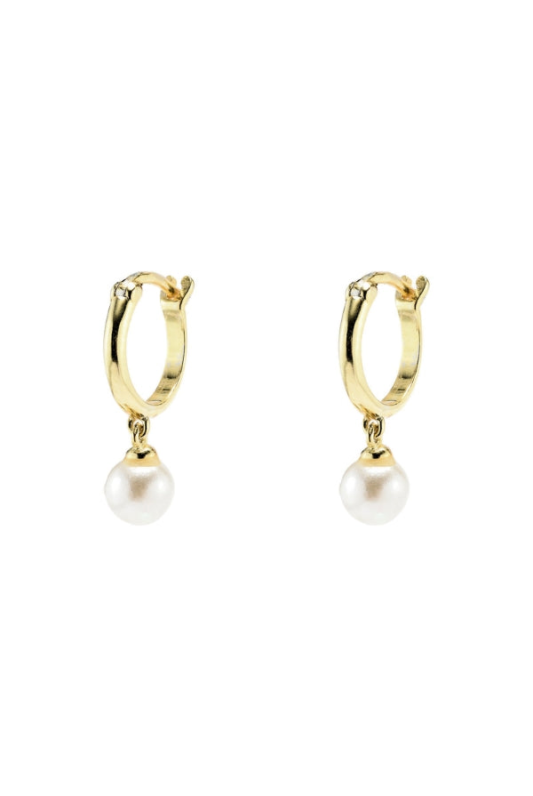 Hoop Earrings with Drop Pearl - 18ct gold plated - Magpie Style