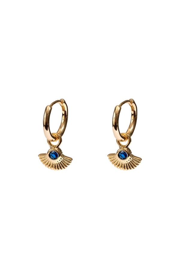 Gold Huggies with Blue Crystal Fan - 18ct gold plated - Magpie Style