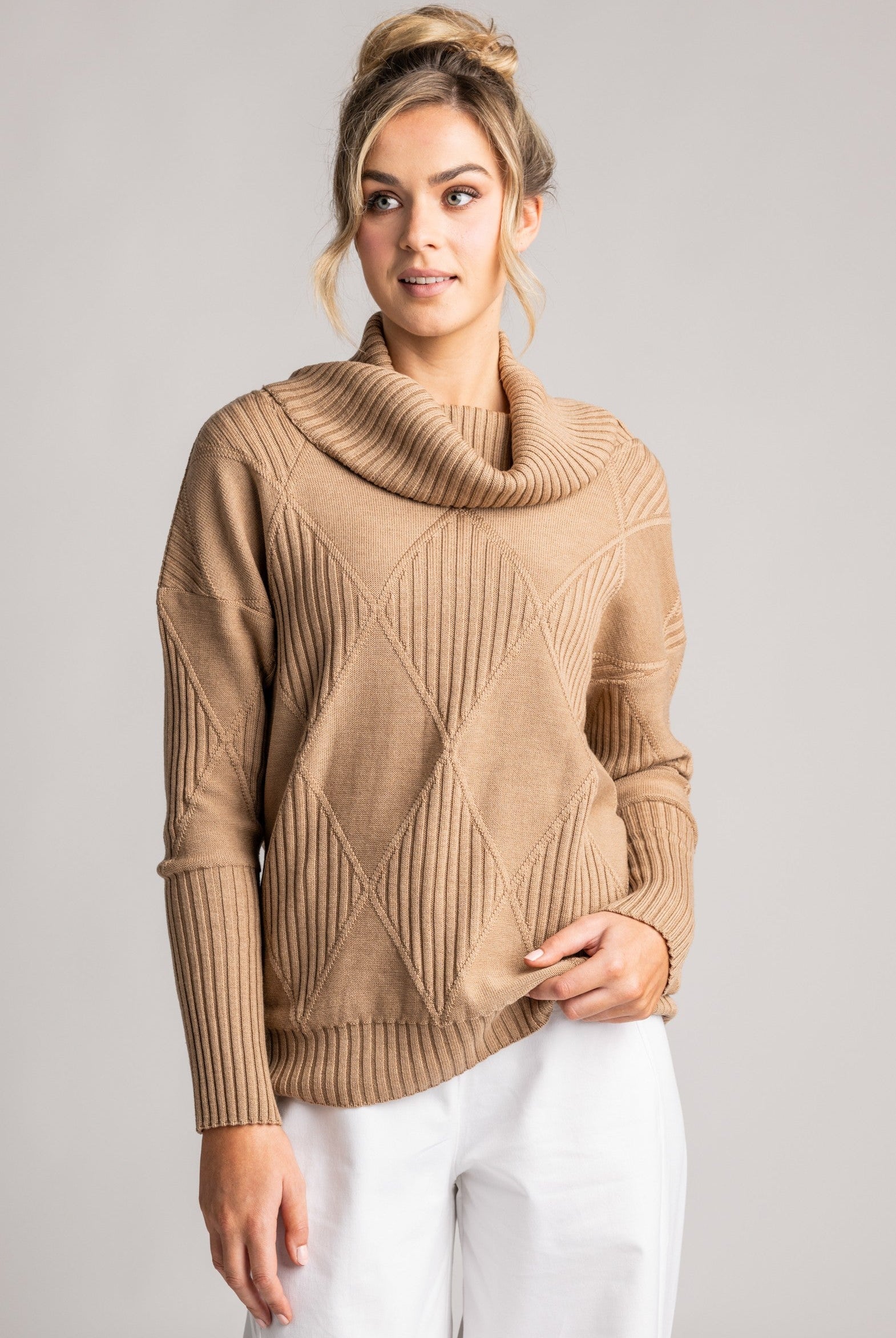 PAULA RYAN Diamond Rib Sweater - Merino Camel - Paula Ryan