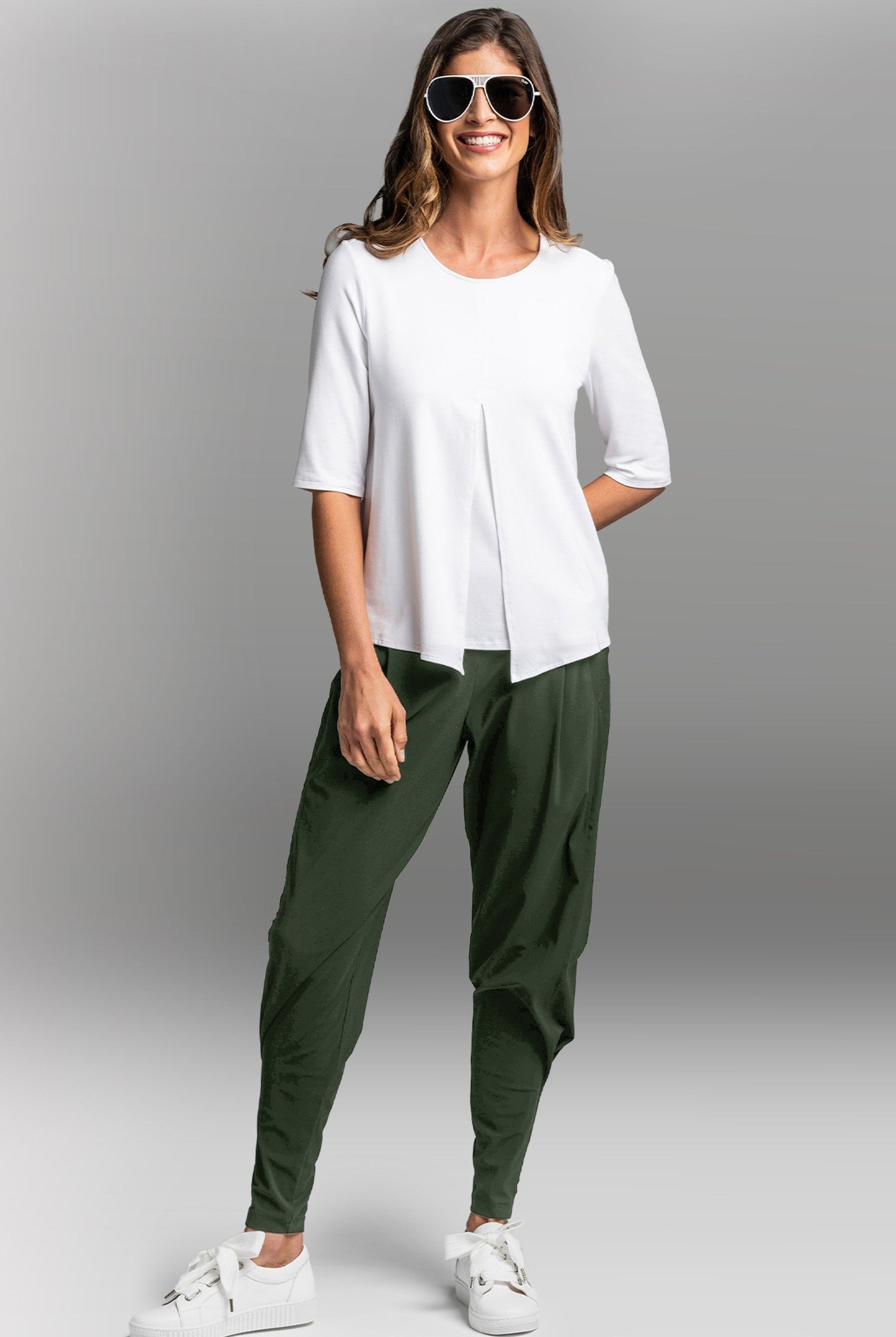 PAULA RYAN Ankle Pleat Basque Pant - Khaki - Paula Ryan