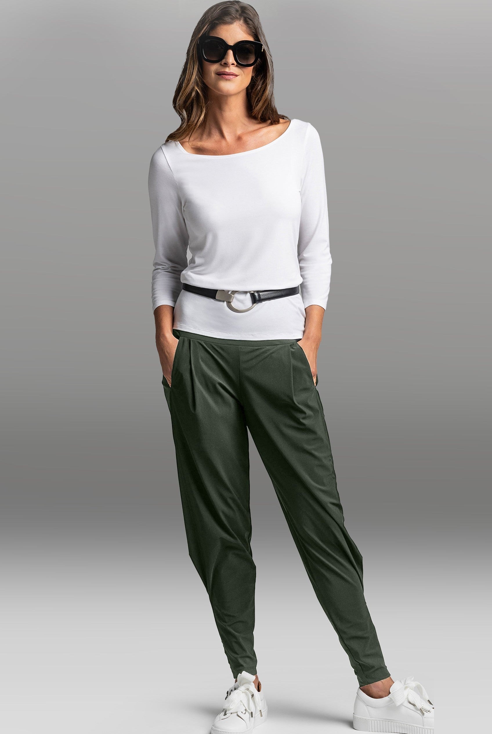 PAULA RYAN Ankle Pleat Basque Pant - Khaki - Paula Ryan