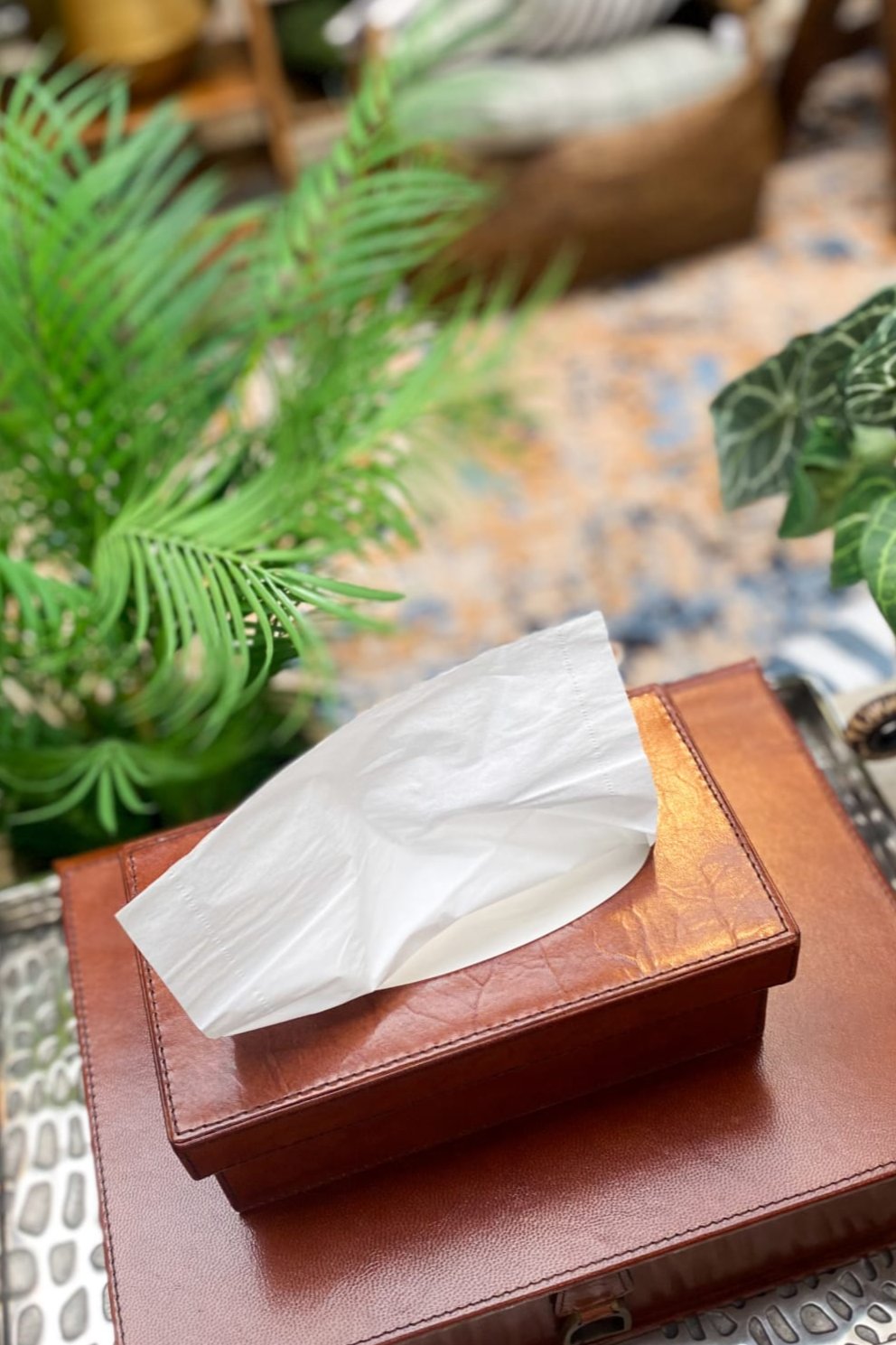 Leather Tissue Box Cover - Tan - Magpie Style