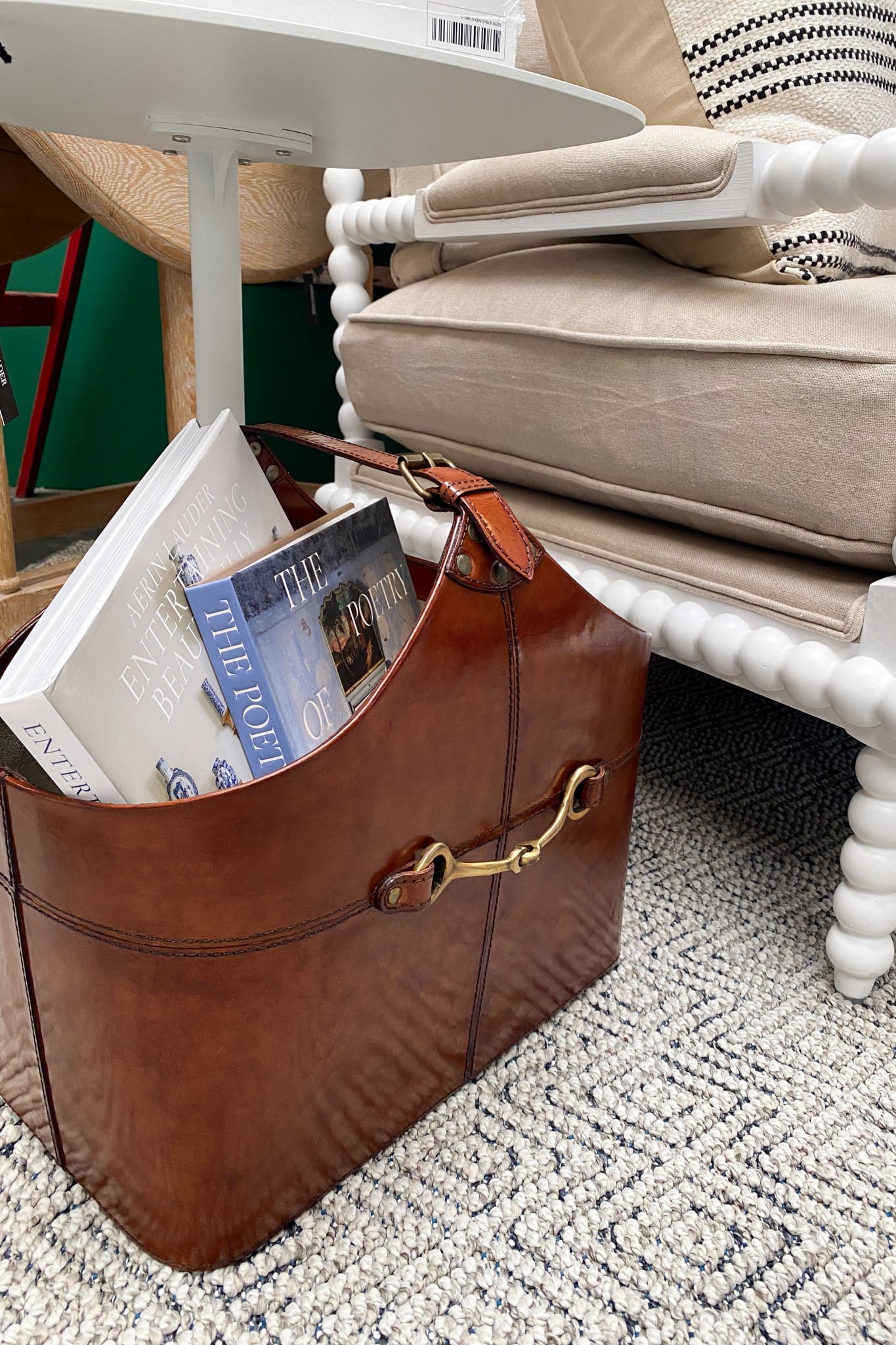 Leather Magazine Basket with Horse Bit - Tan - Magpie Style