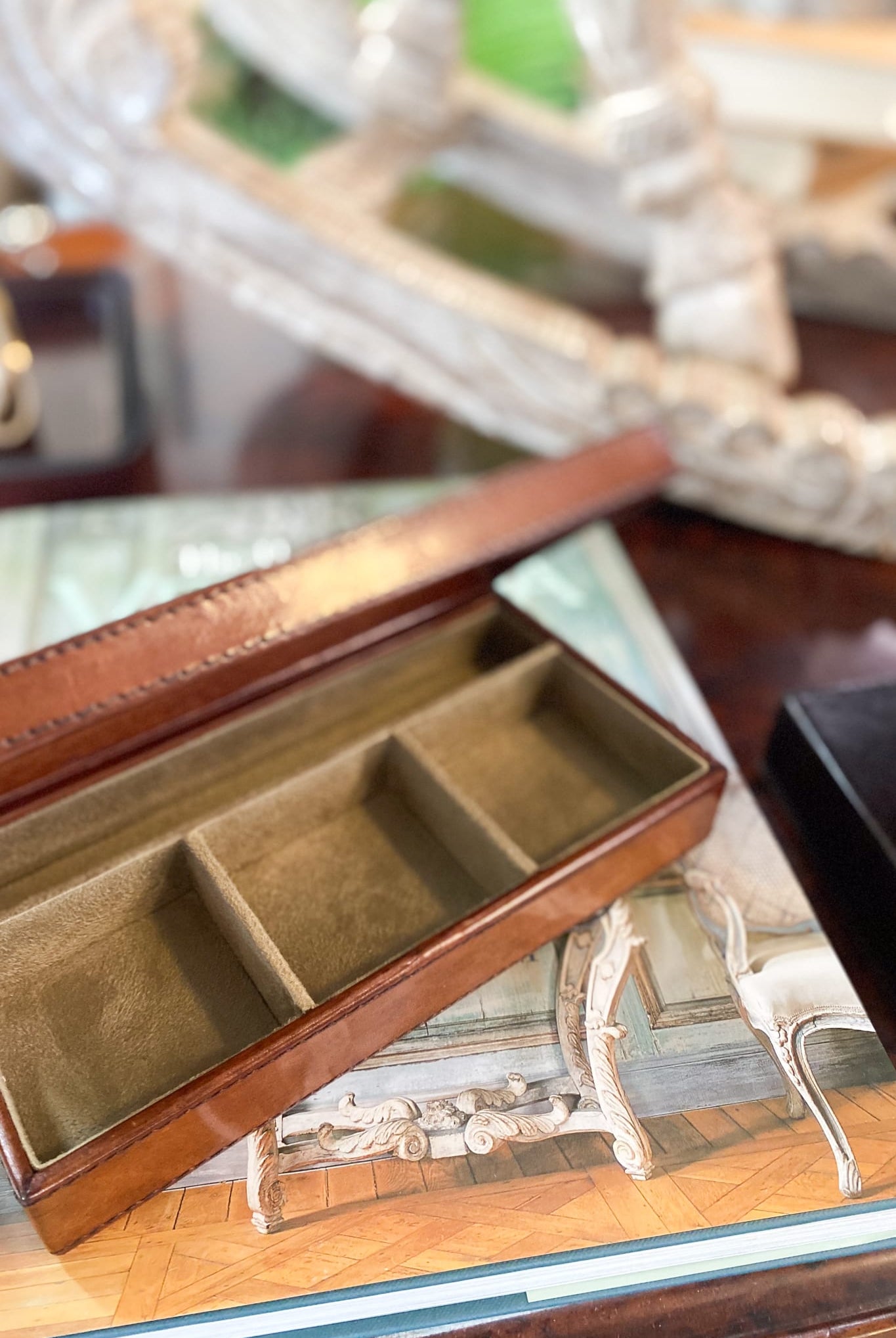 Leather Sectioned Jewel/Cufflink Box - Magpie Style