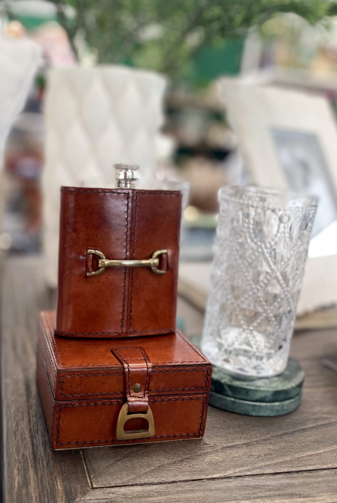 Leather Box with Brass Stirrups -Tan - Magpie Style