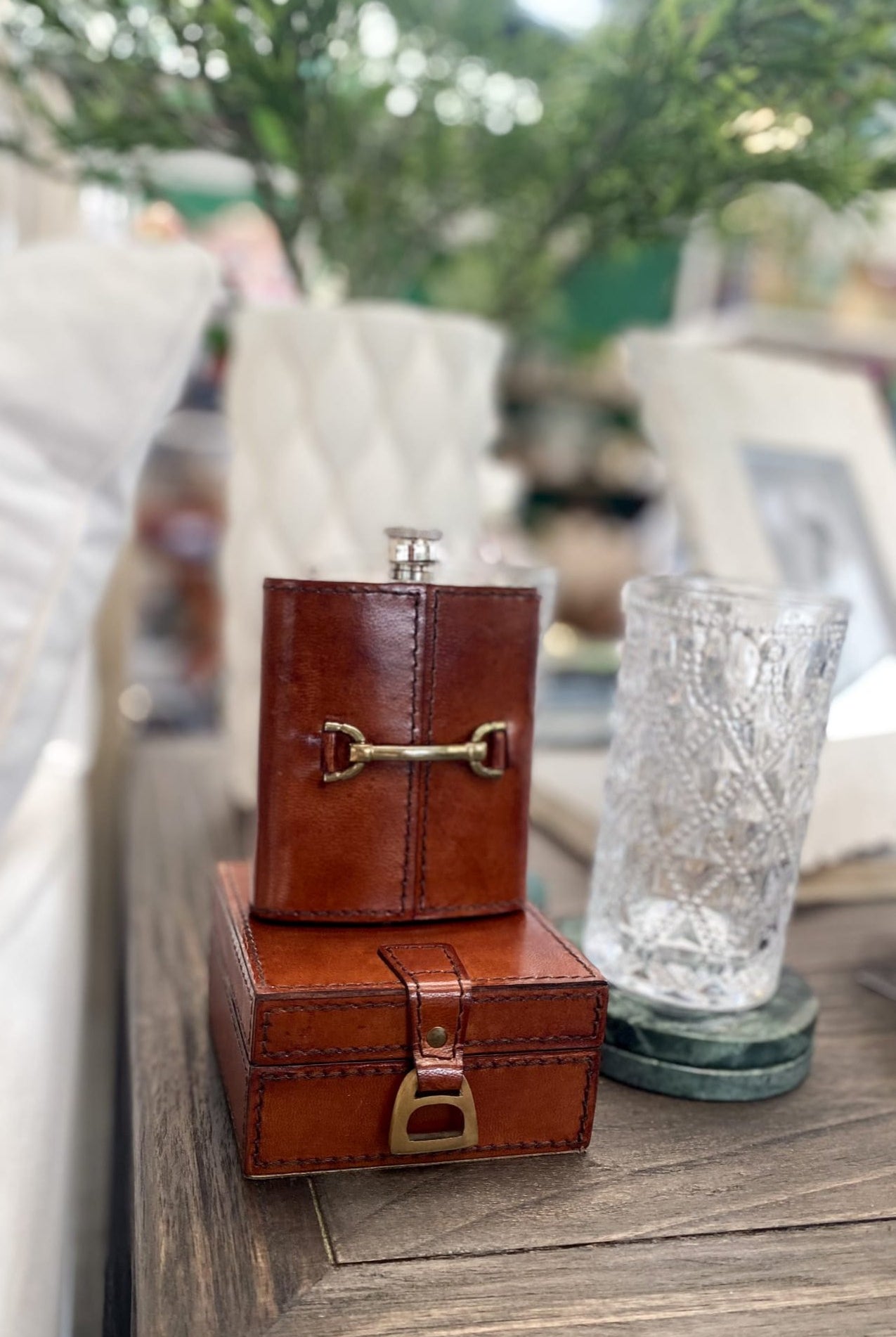 Leather Hip Flask with Horse Bit - Tan - Magpie Style