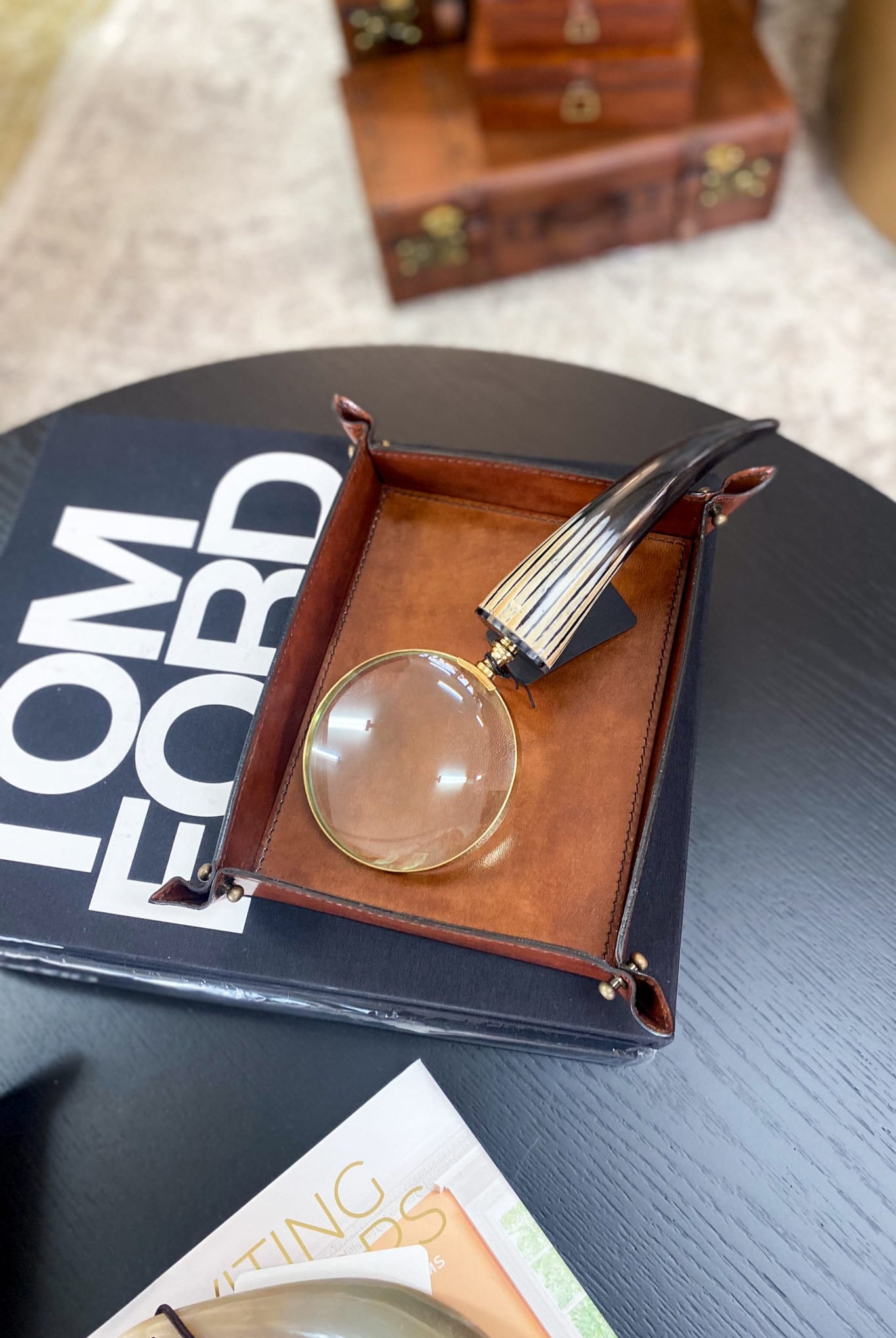 Small Tan Leather Domed Tray - Magpie Style