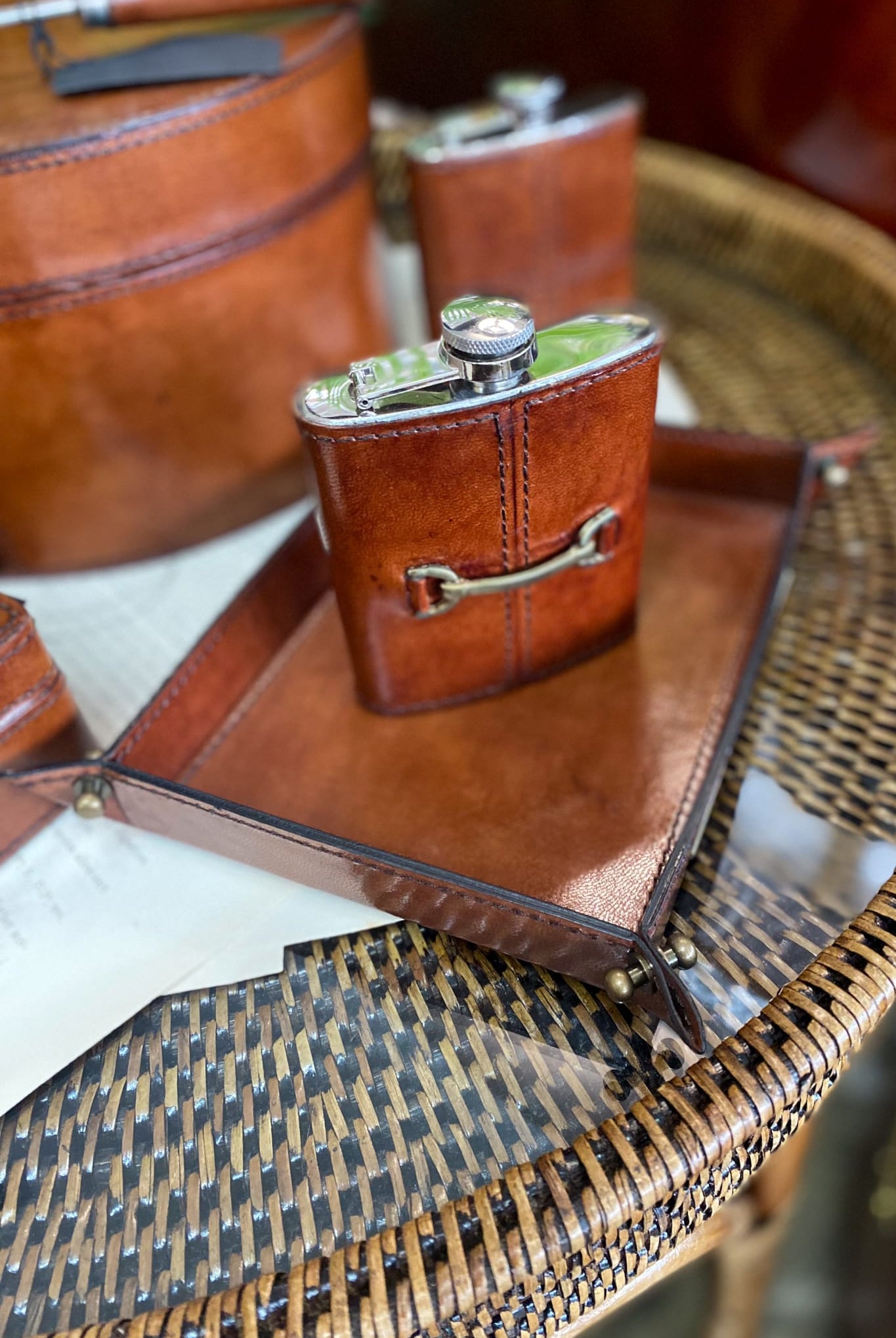 Small Tan Leather Domed Tray - Magpie Style