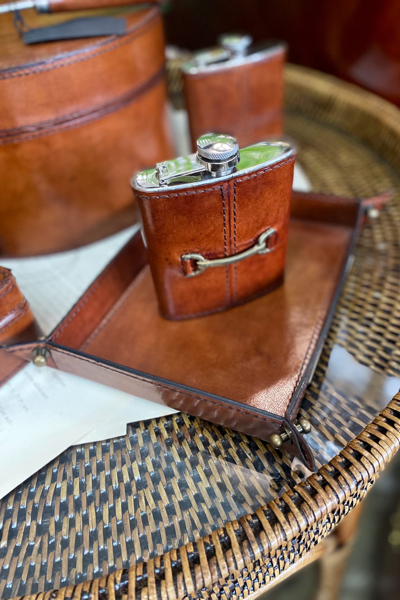 Small Tan Leather Domed Tray - Magpie Style