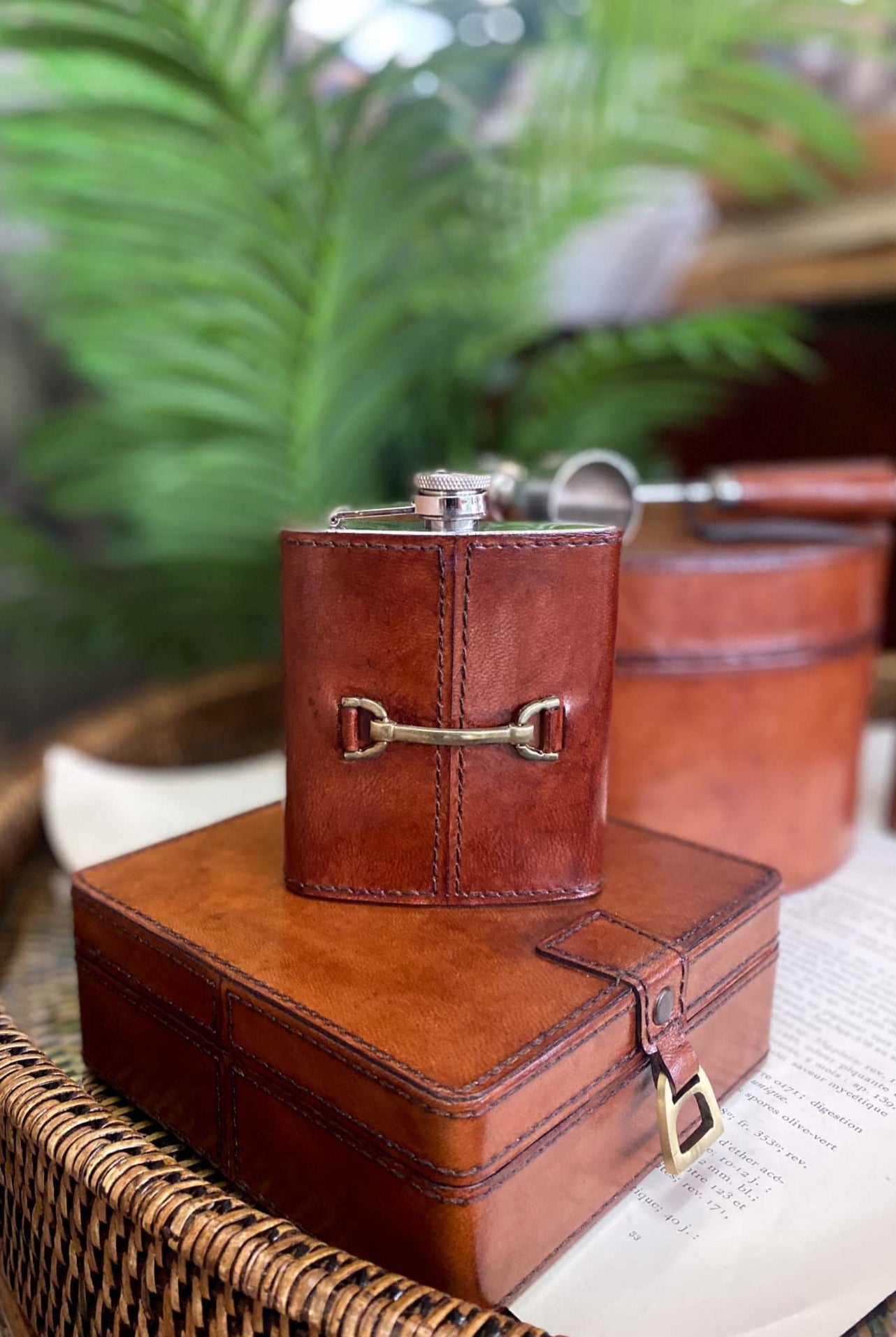 Leather Hip Flask with Horse Bit - Tan - Magpie Style