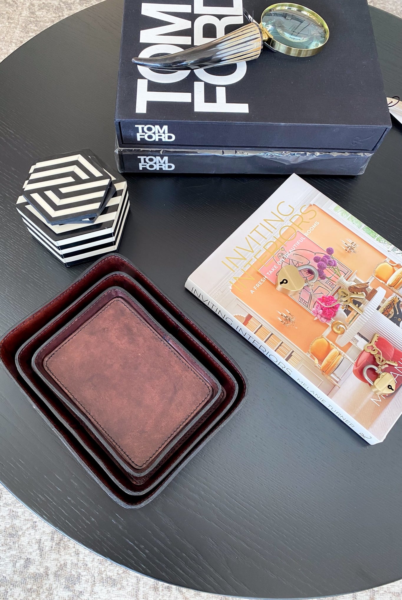 Large Leather Curved Tray - Dark Brown - Magpie Style