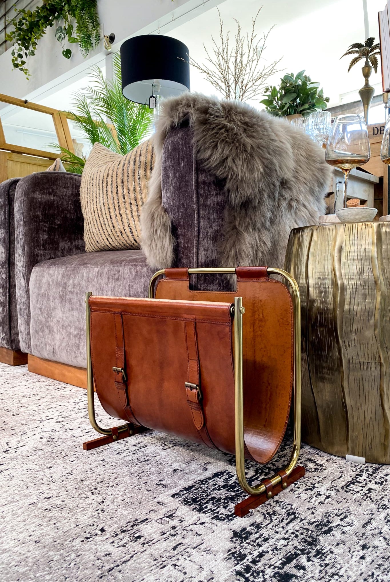 Leather Magazine Basket - Tan - Magpie Style