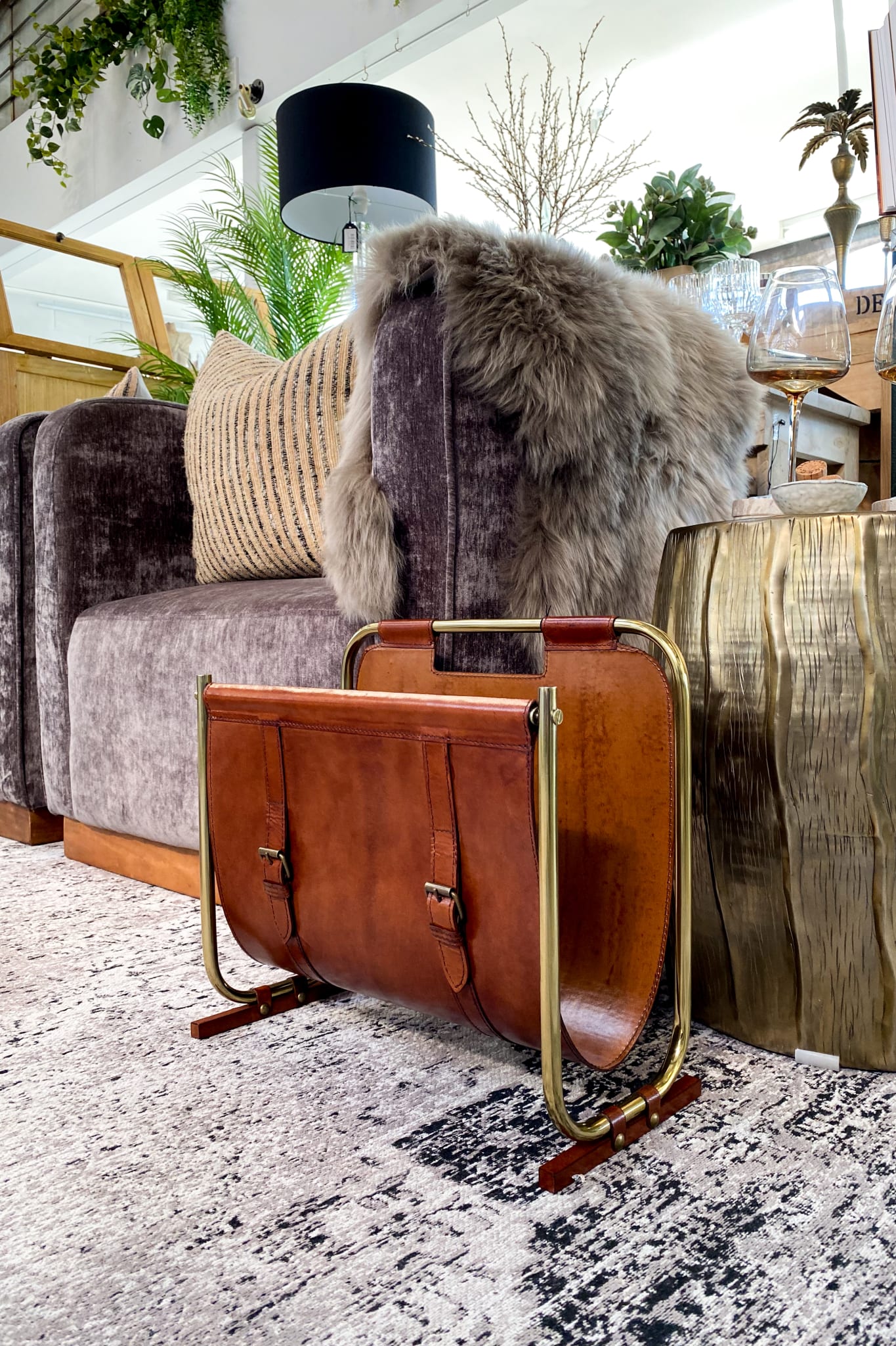 Leather Magazine Basket - Tan - Magpie Style