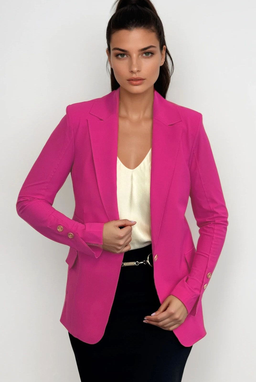 PAULA RYAN Long-line Boyfriend Jacket - Microjersey Electric Pink - Paula Ryan