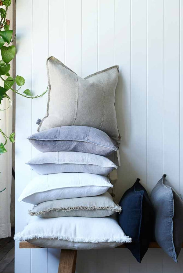 Large Boho-Fray Linen Cushion - 60cm - Magpie Style