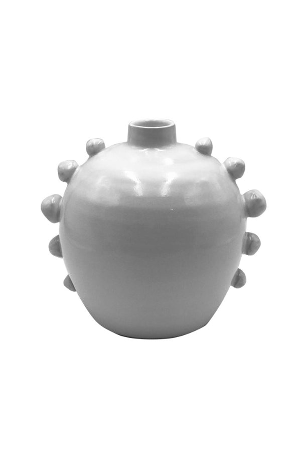 Terracotta Ball Trim Vase - White - Magpie Style