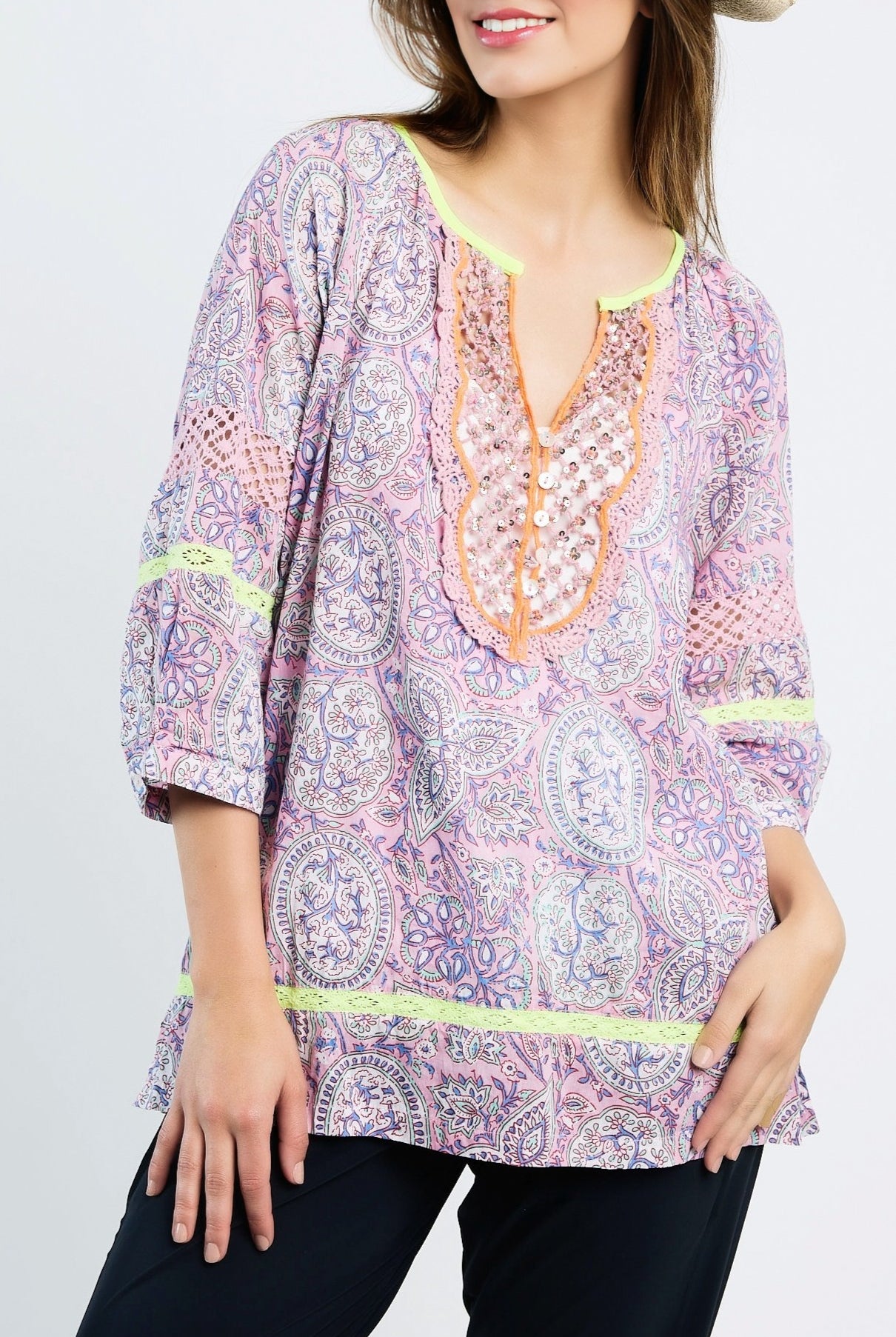 PLACE DU SOLEIL Madeline Blouse - Multi - Magpie Style