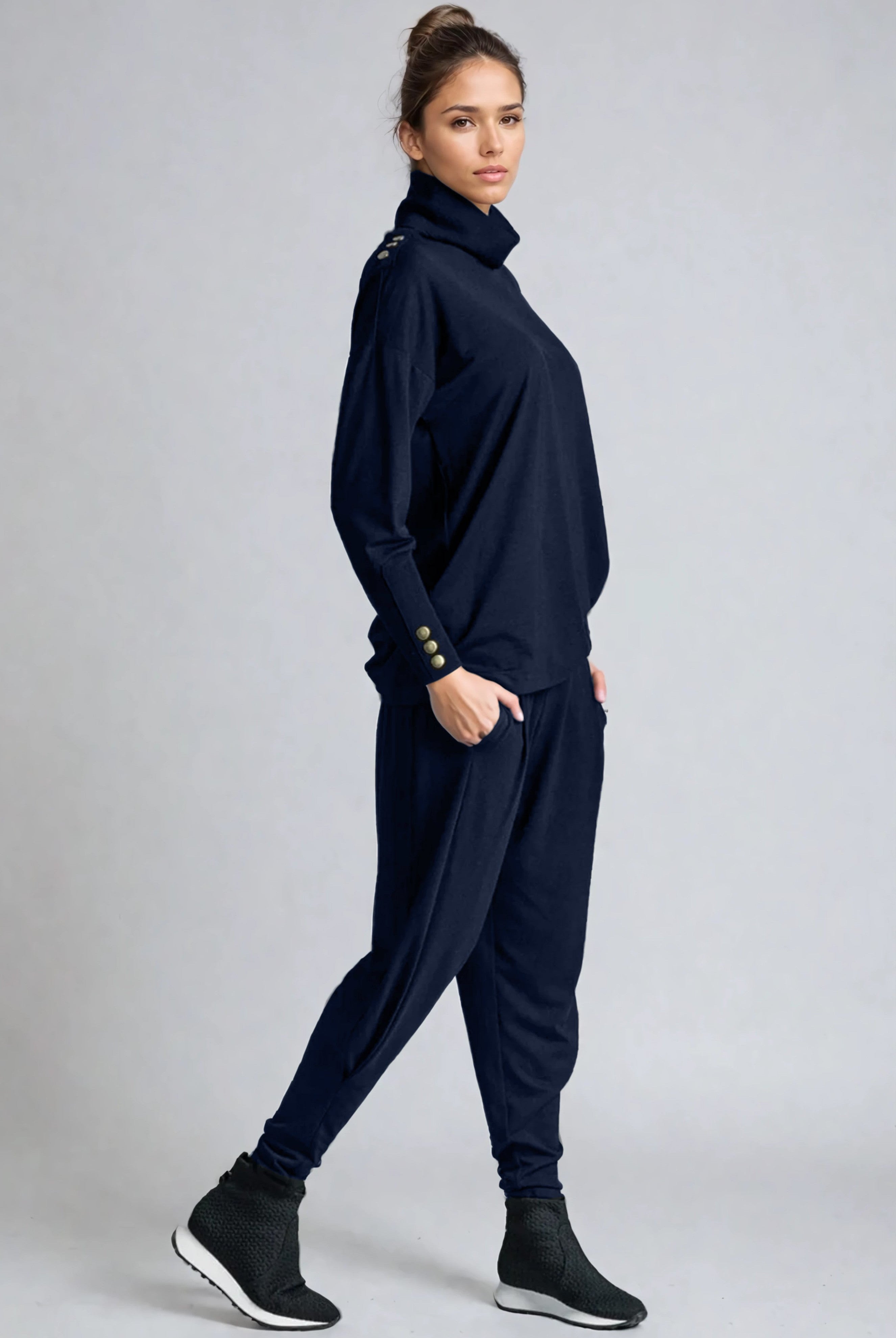 PAULA RYAN ESSENTIALS Ankle Pleat Merino Basque Pant - Navy - Paula Ryan