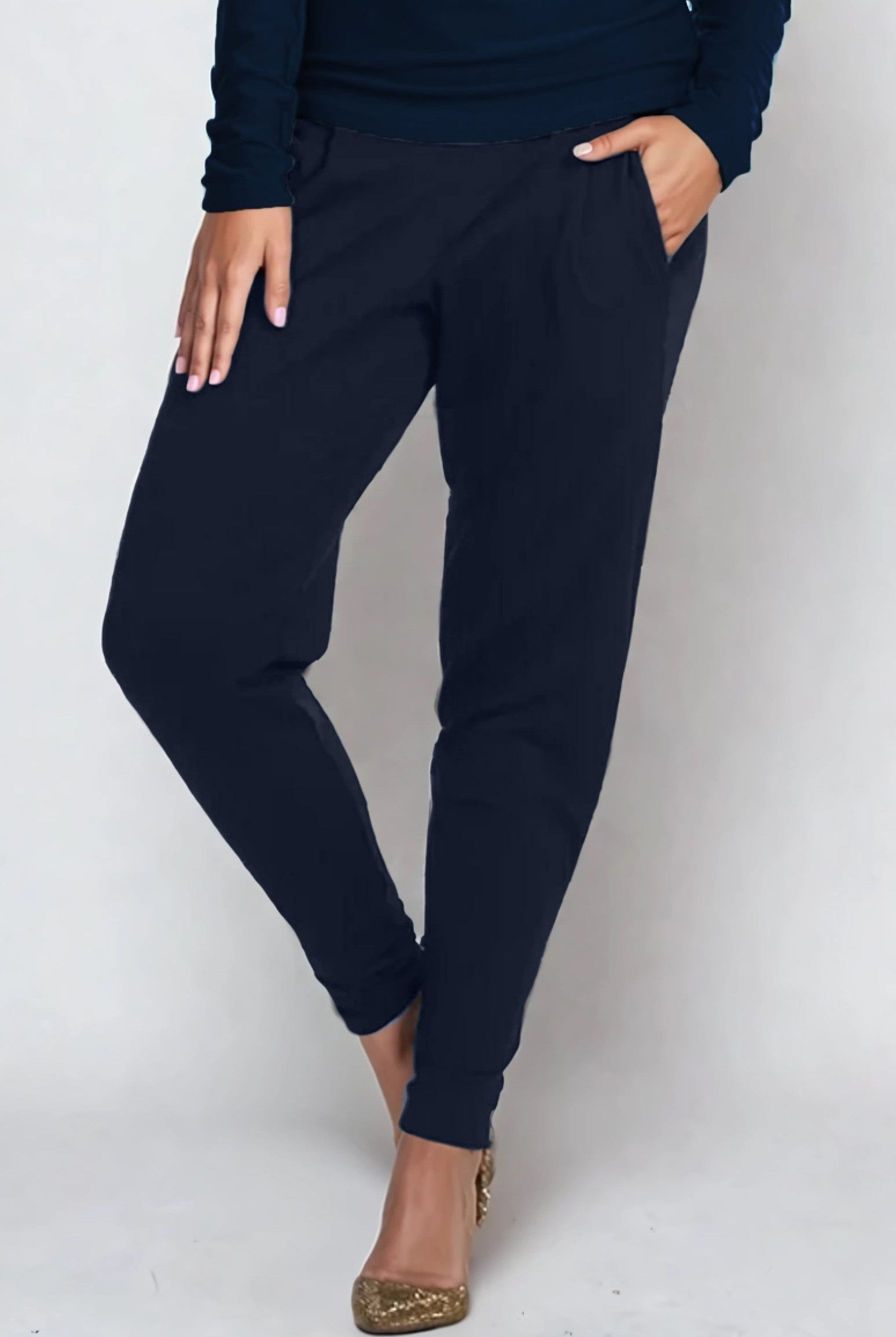 PAULA RYAN ESSENTIALS Ankle Pleat Merino Basque Pant - Navy - Paula Ryan