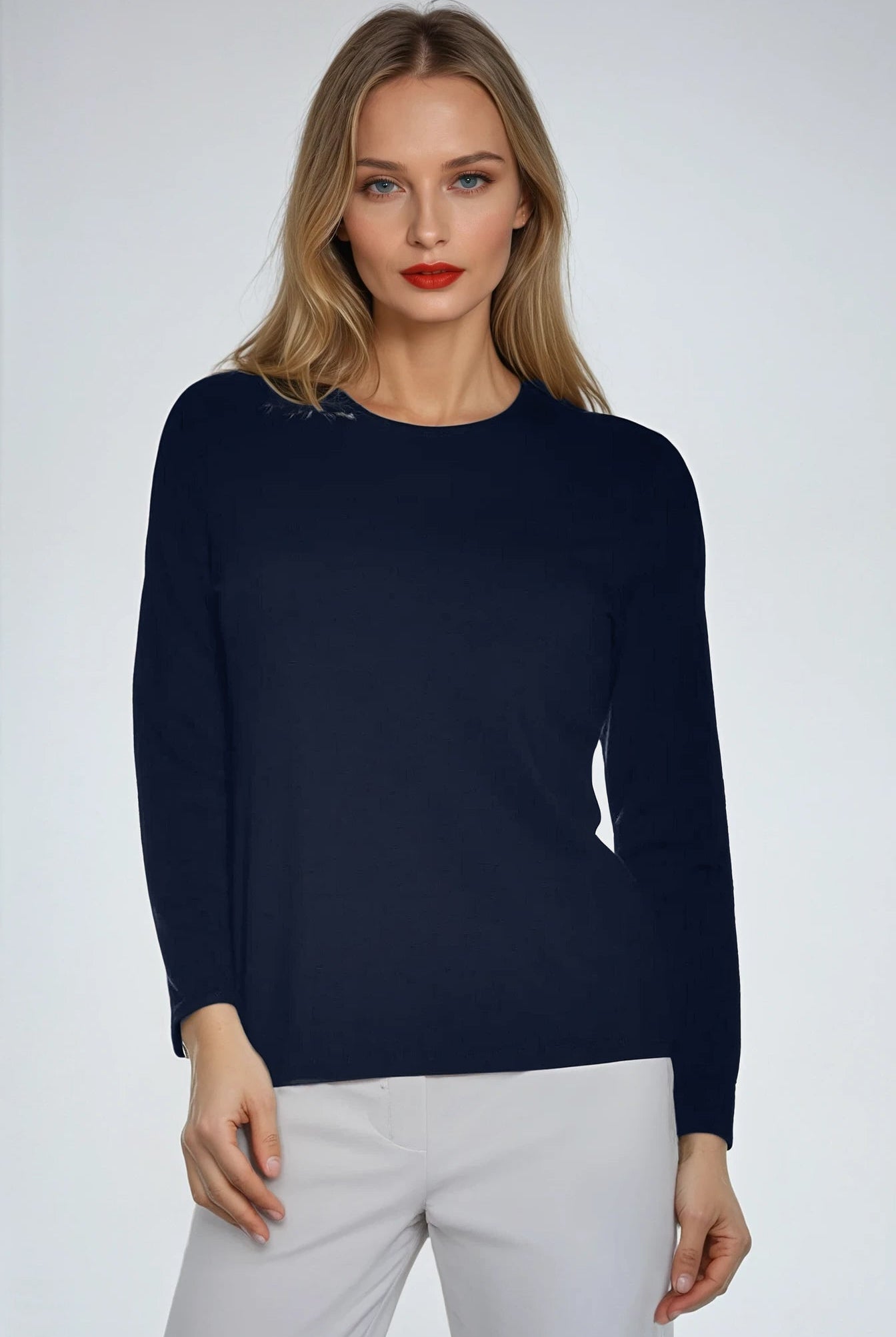 PAULA RYAN Easy Fit Crew Neck Top - Merino Navy - Paula Ryan