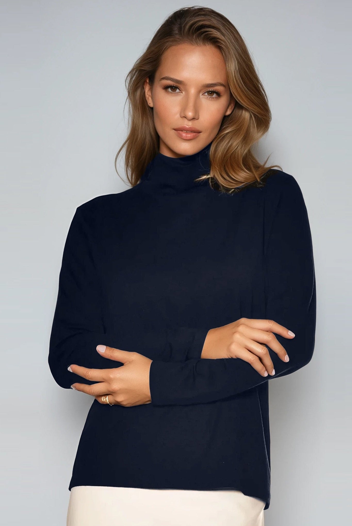 PAULA RYAN Easy Fit Polo Neck Top - Merino Navy - Paula Ryan