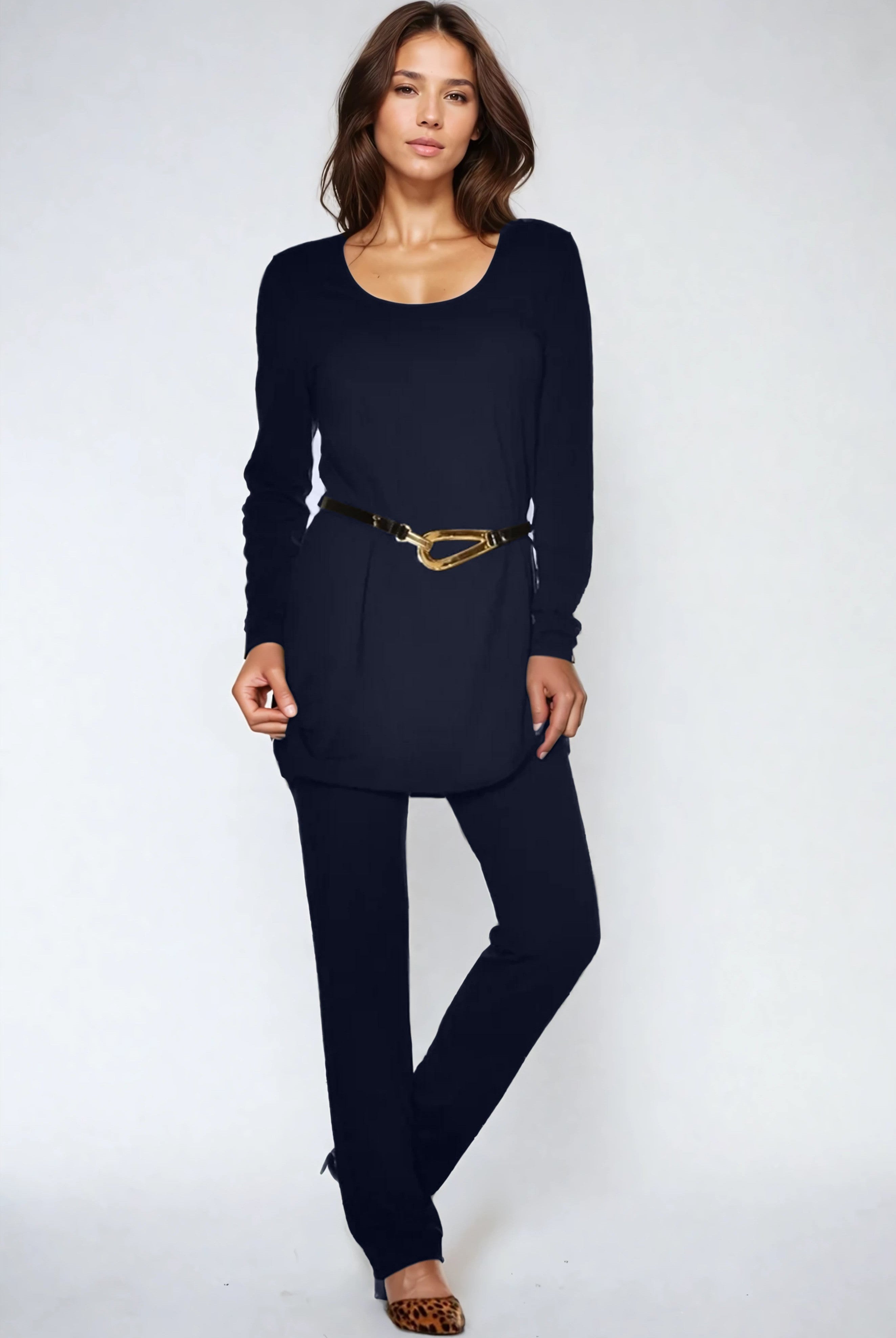 PAULA RYAN ESSENTIALS Narrow Leg Waistband Pant - Merino Navy - Paula Ryan