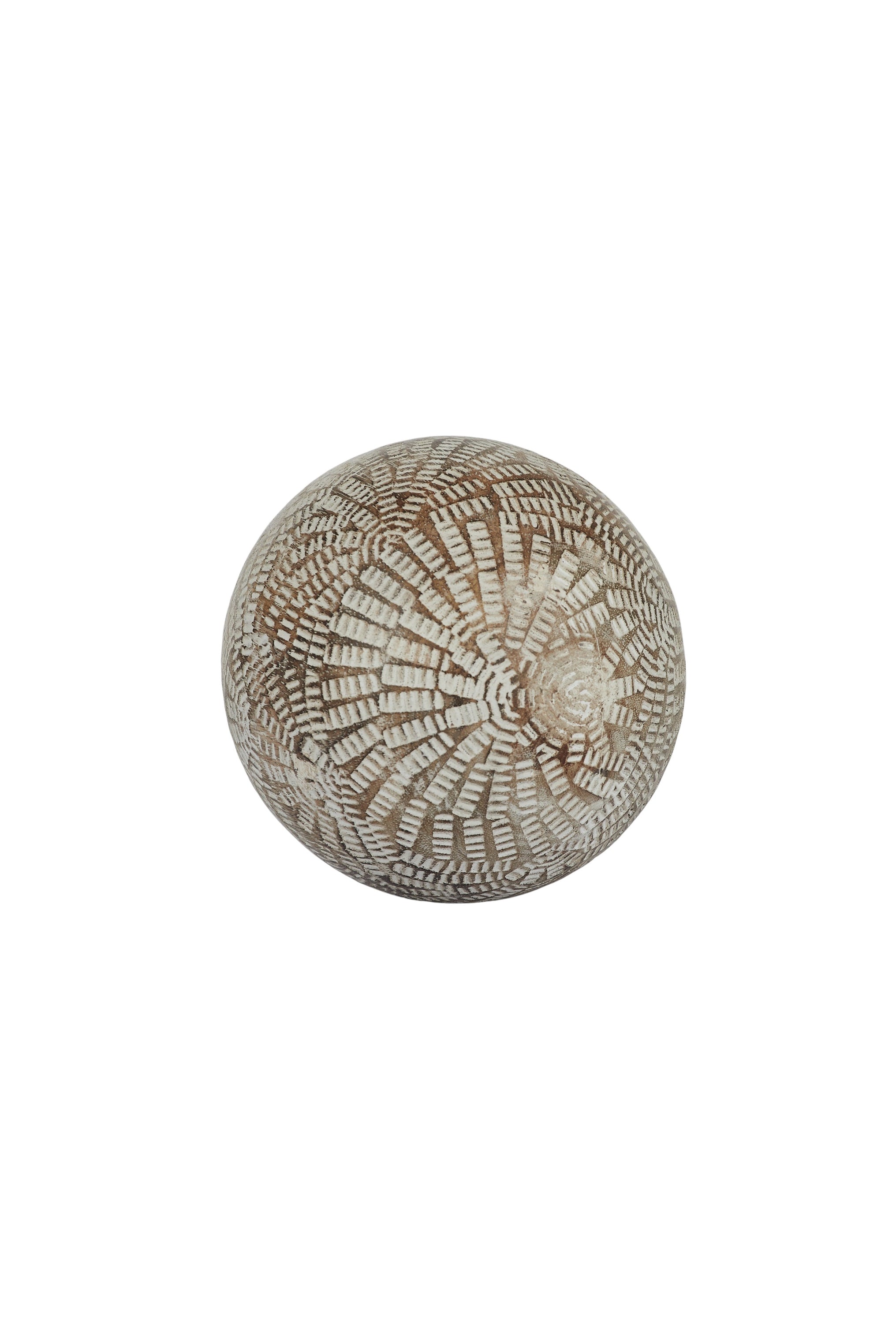 Mandalay Carved Wooden Ball 7cm Natural/White - Magpie Style