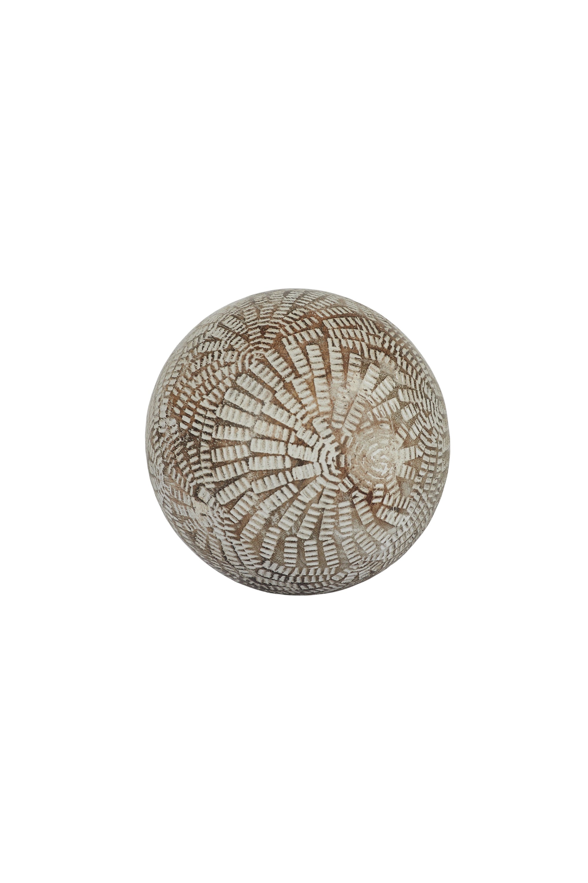 Mandalay Carved Wooden Ball 7cm Natural/White - Magpie Style