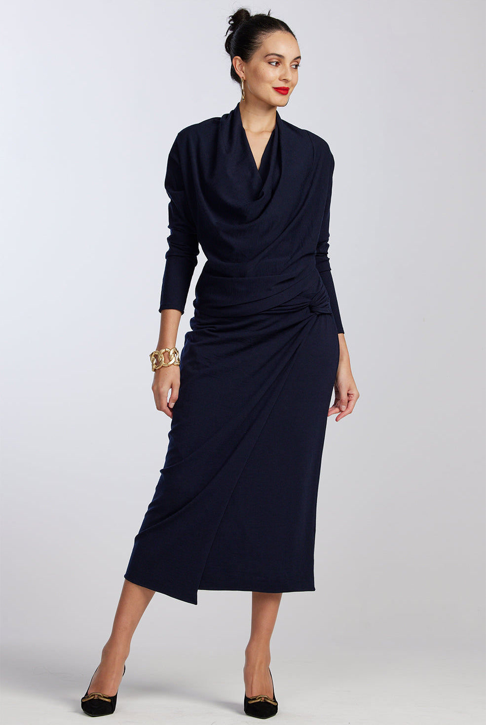 PAULA RYAN Twist Wrap Skirt - Navy Merino - Paula Ryan
