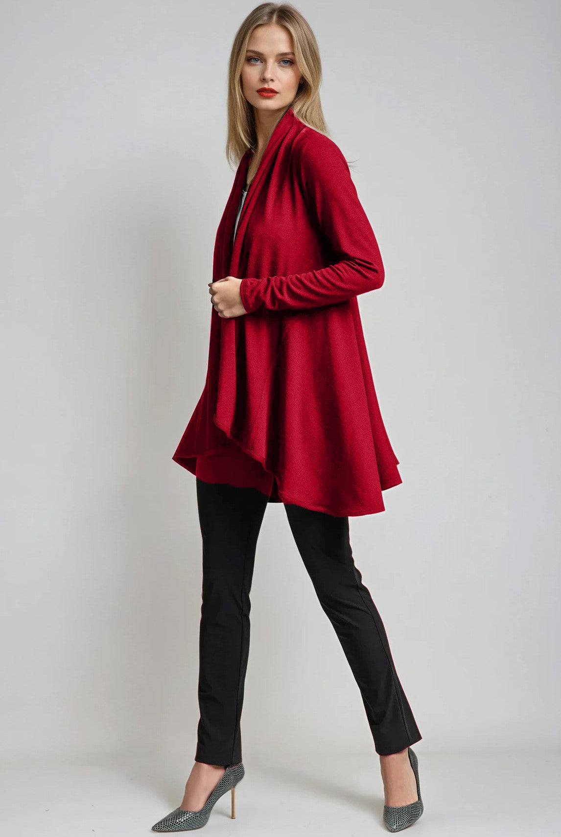 PAULA RYAN Panelled Swing Cardigan - Merino Ruby - Paula Ryan