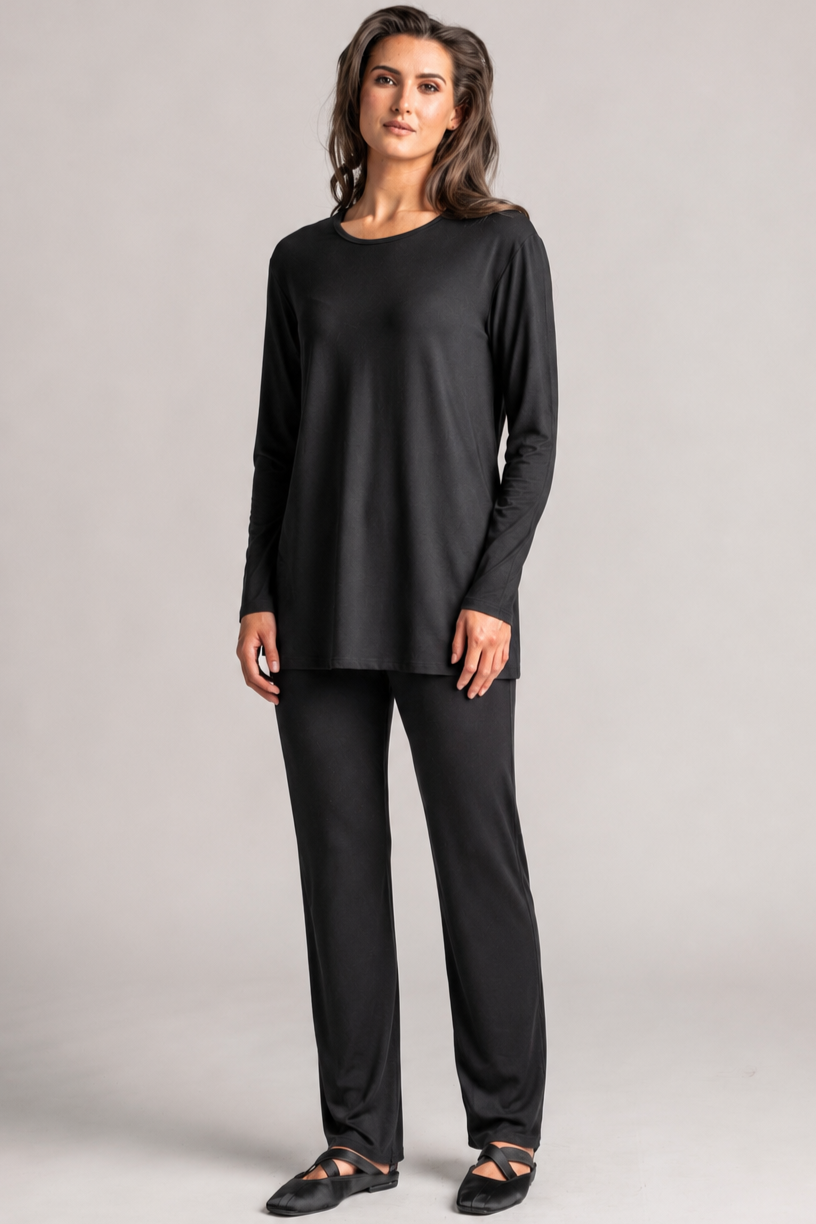 PAULA RYAN Round Neck Sleep Top - Cashmere Modal Black - Paula Ryan