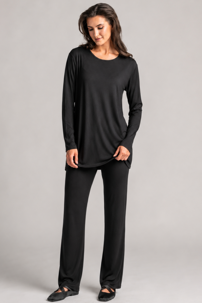 PAULA RYAN Round Neck Sleep Top - Cashmere Modal Black - Paula Ryan