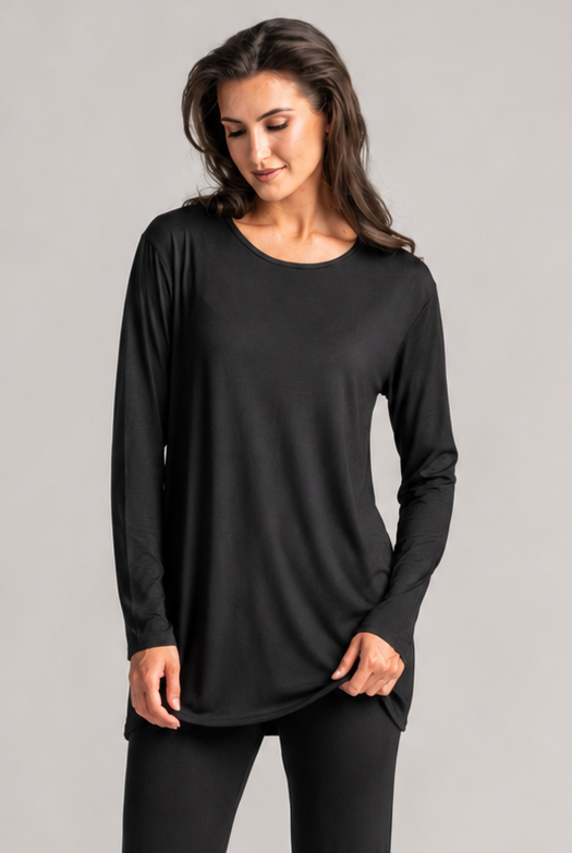 PAULA RYAN Round Neck Sleep Top - Cashmere Modal Black - Paula Ryan