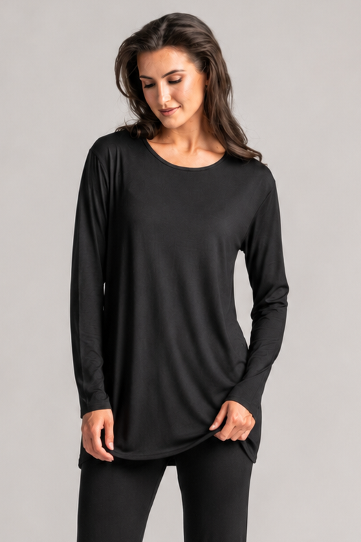 PAULA RYAN Round Neck Sleep Top - Cashmere Modal Black - Paula Ryan