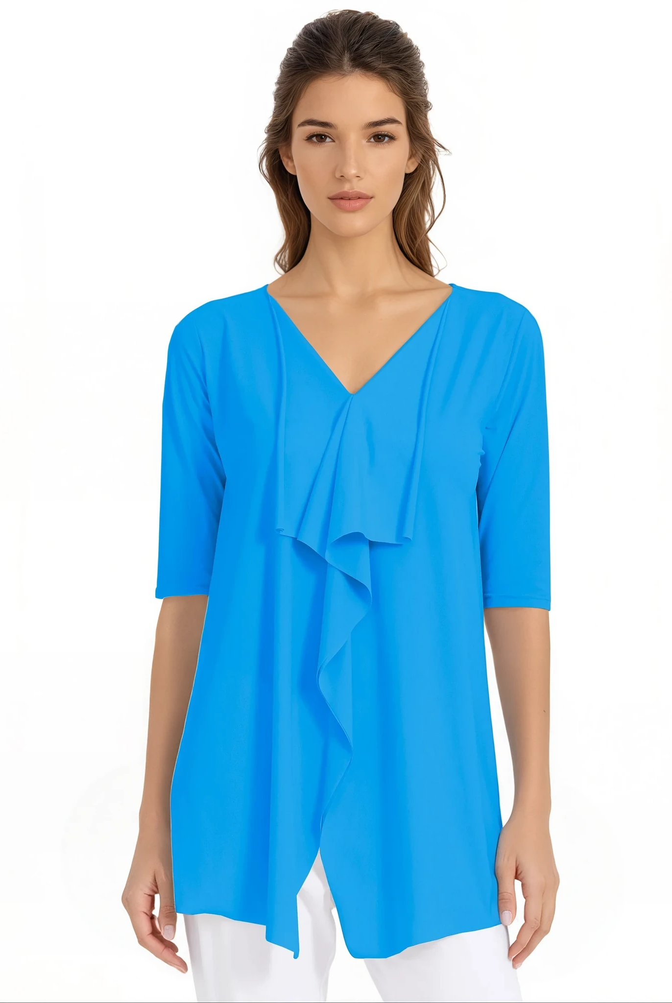 PAULA RYAN Drape Front Top Superfine Microjersey - Cyan Blue - Paula Ryan