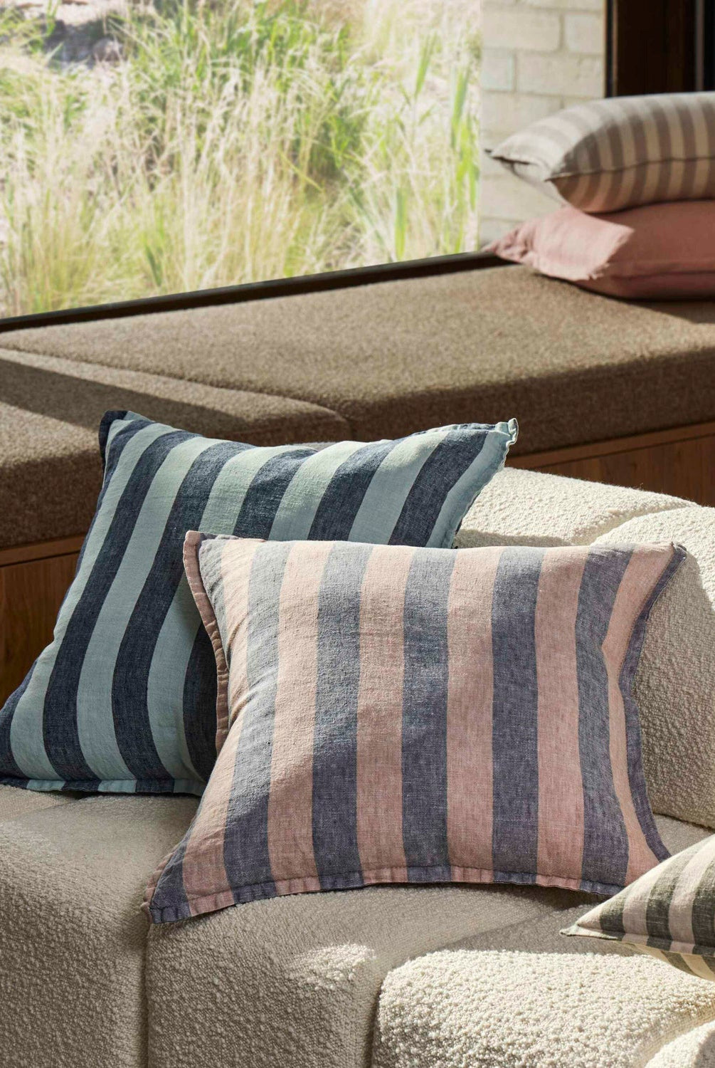 Arden Stripe Cushion - Pink & Blue