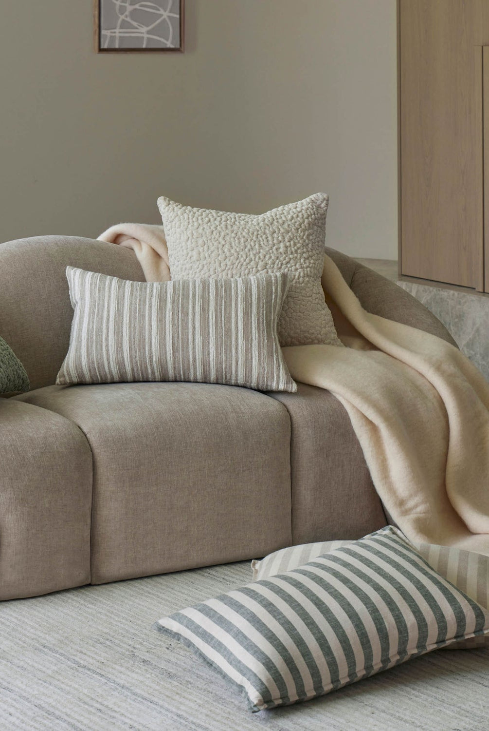 Arden Stripe Cushion - Green - detail or styling view 3