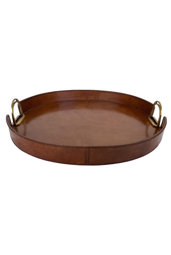 Tan Leather Tray with Stirrups - Magpie Style