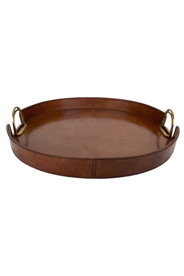Tan Leather Tray with Stirrups - Magpie Style