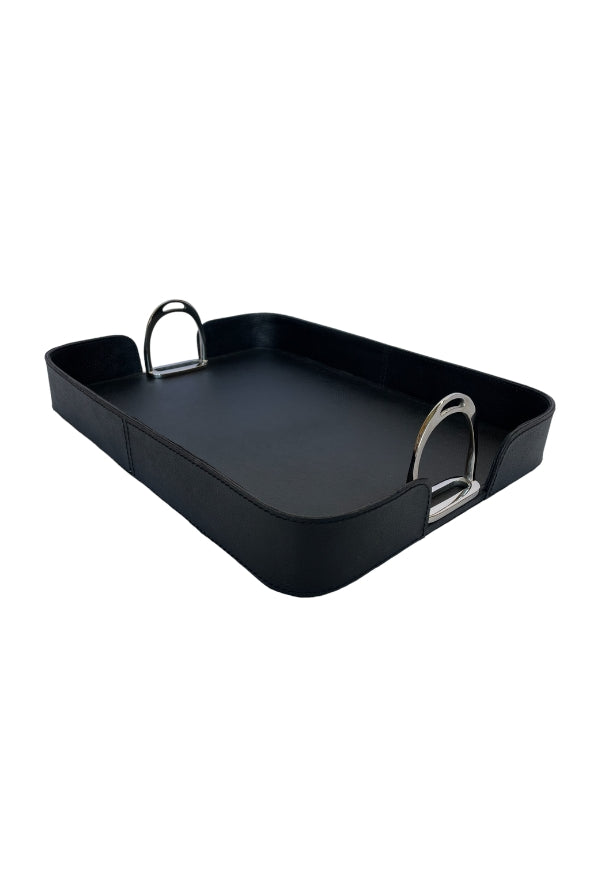Dark Chocolate Leather Tray with Stirrups - Magpie Style