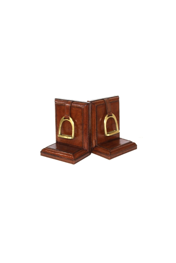 Tan Leather Bookends with Stirrups - Magpie Style