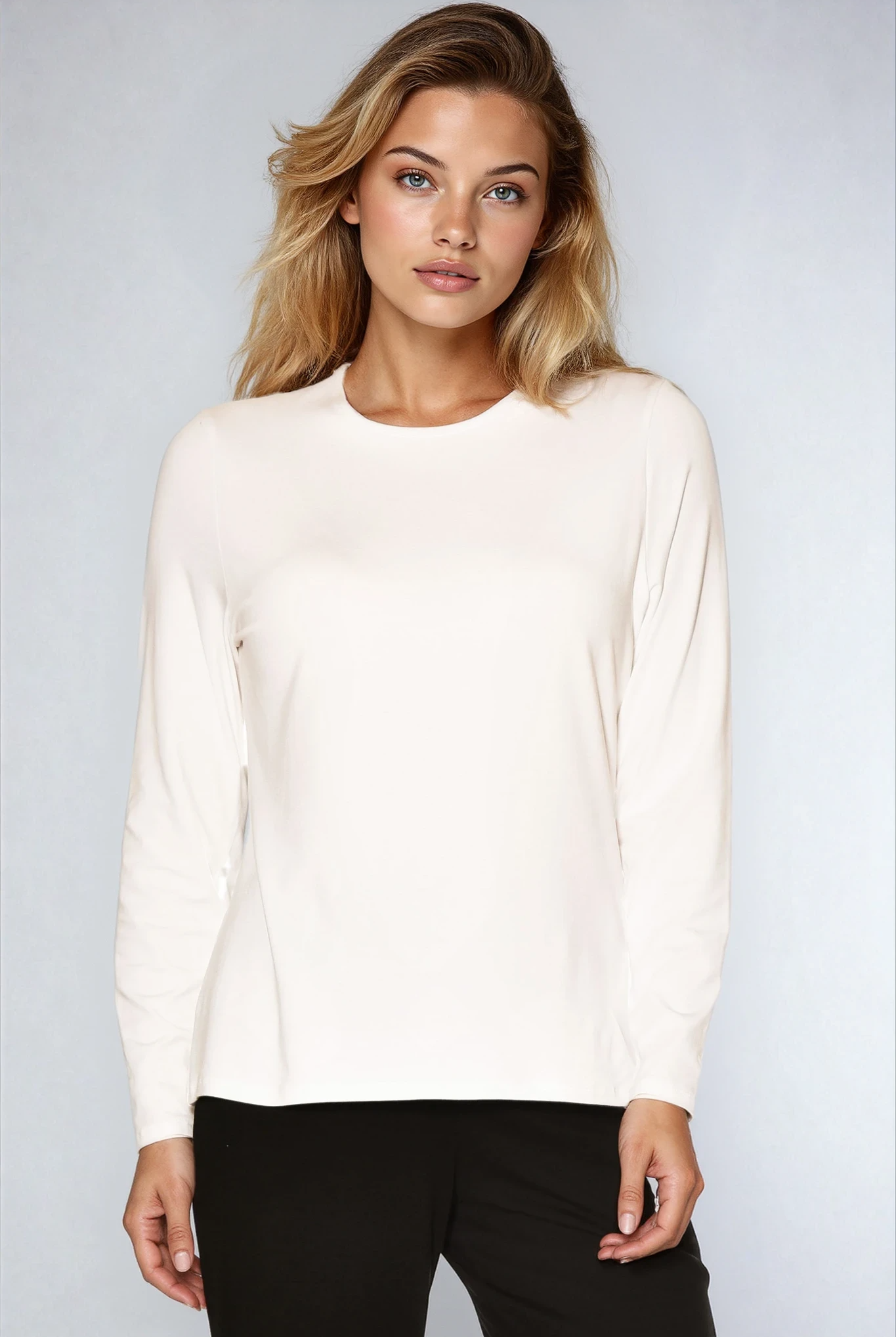 PAULA RYAN Easy Fit Long Sleeve Crew Neck Top - Ecovero White - Paula Ryan