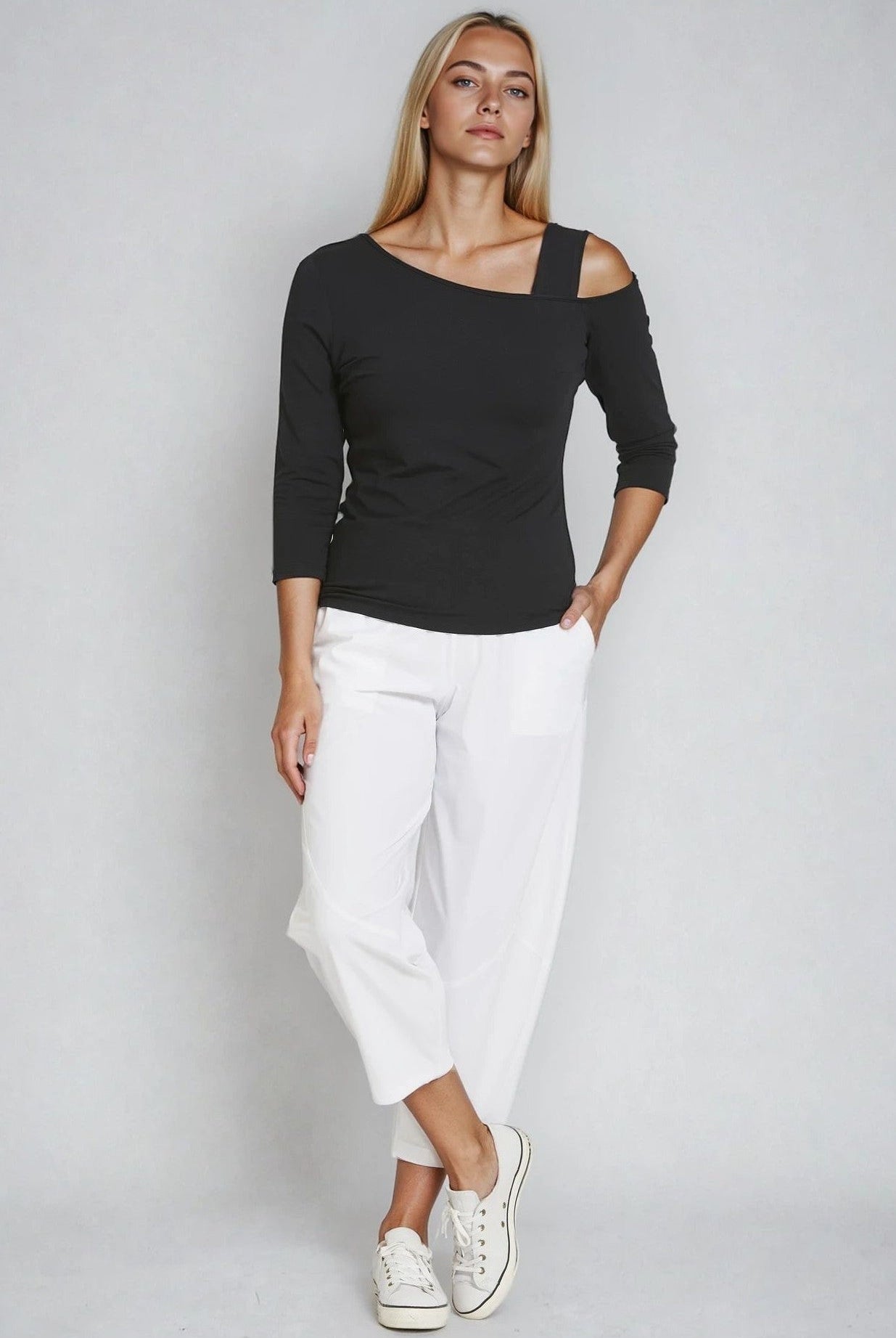 PAULA RYAN Asymmetric Neck Top - Eco Vero Black - Paula Ryan