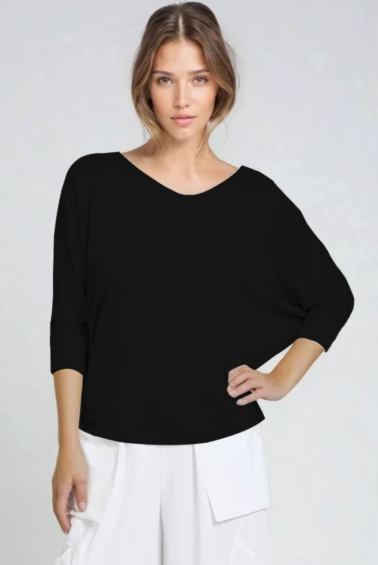 PAULA RYAN Batwing Top Modal Soft - Black - Paula Ryan