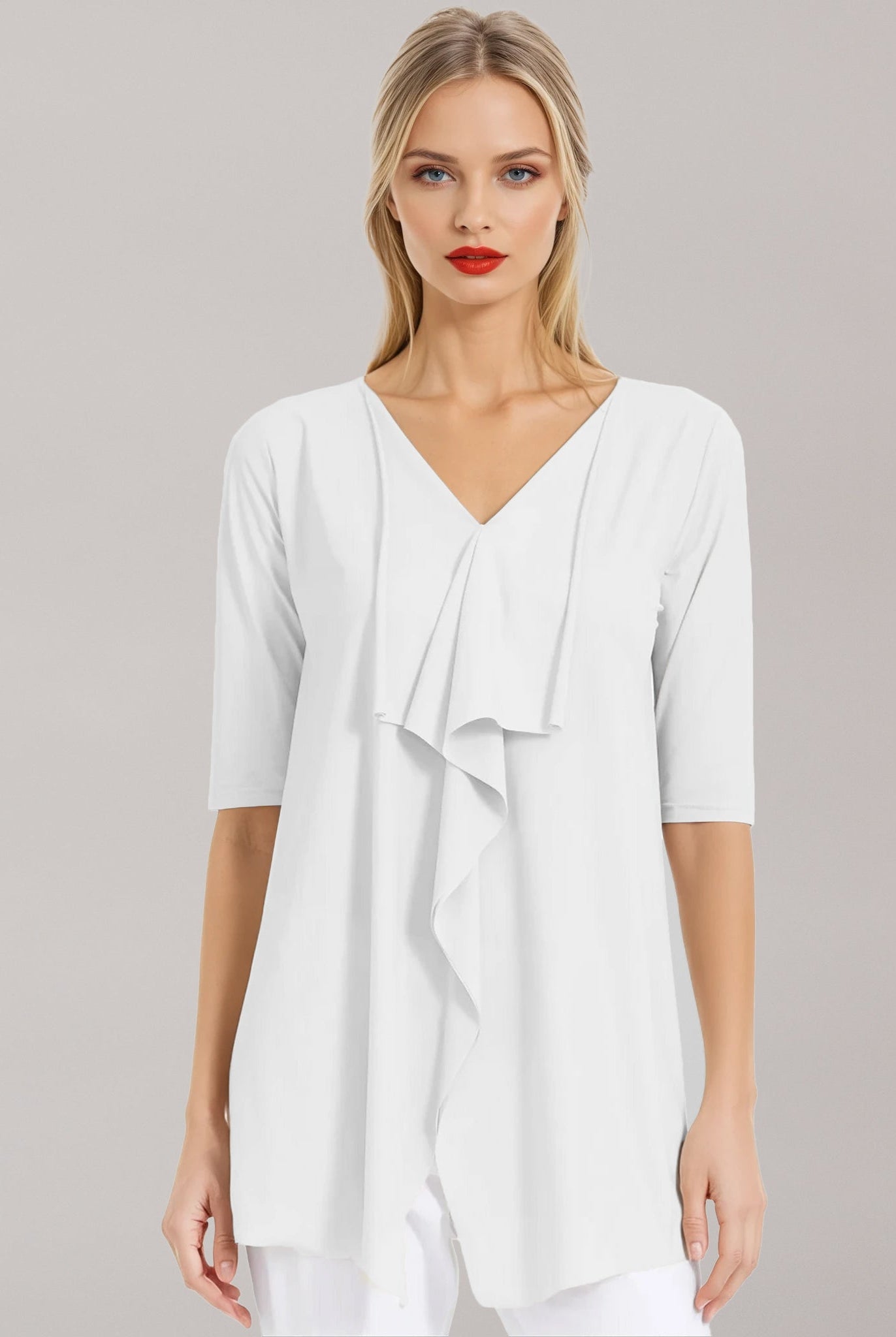PAULA RYAN Drape Front Top Superfine Microjersey - White - Paula Ryan