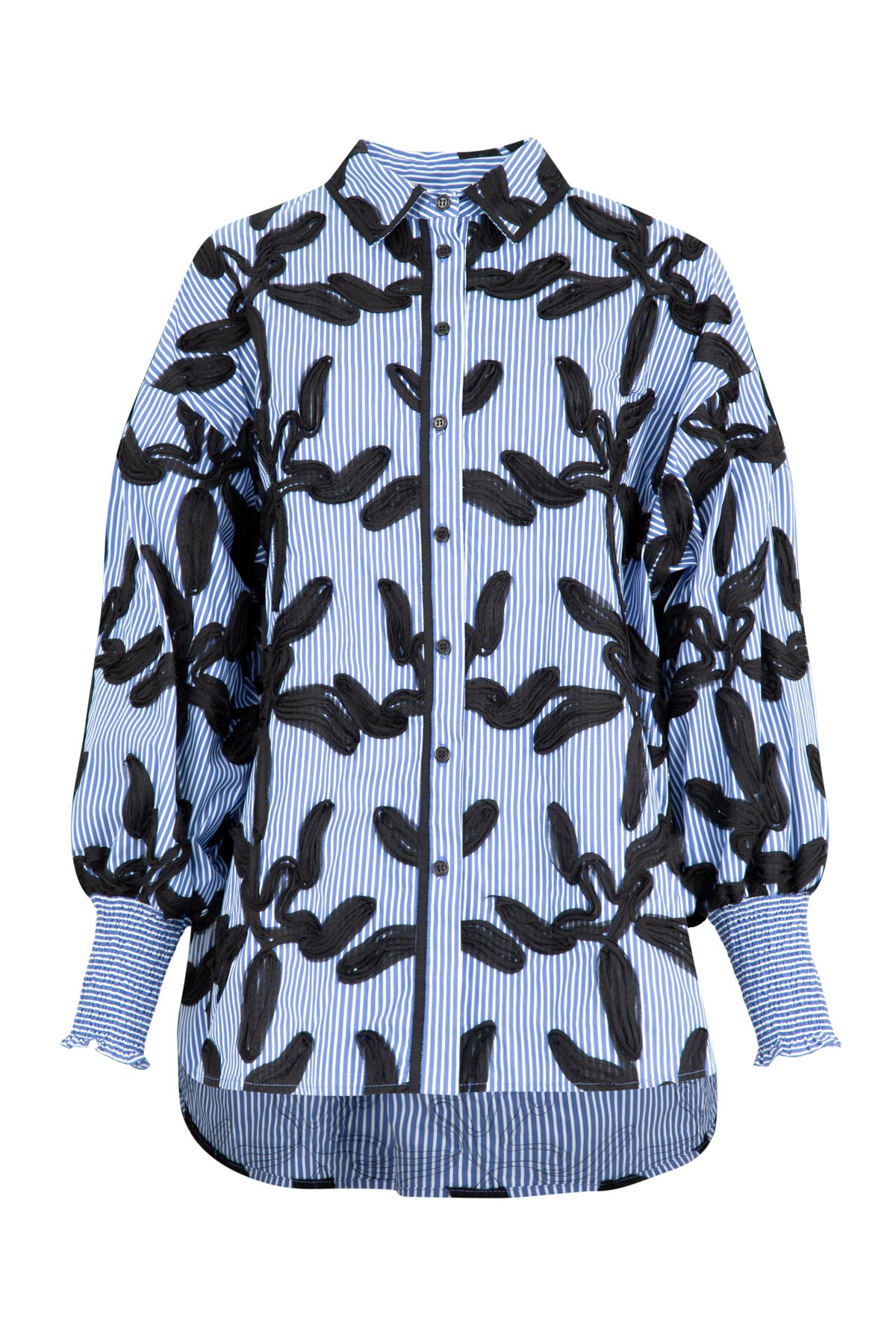 TRELISE COOPER Time to Shir Shirt - Blue Stripe/Black Lack - Magpie Style